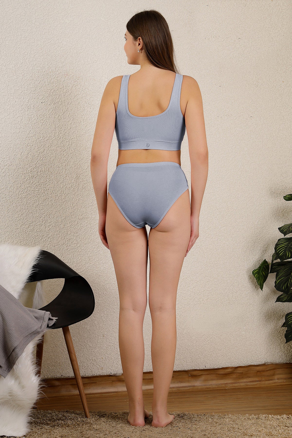 Ruched Modal Front-Open Bra - M-Blue - Image 9