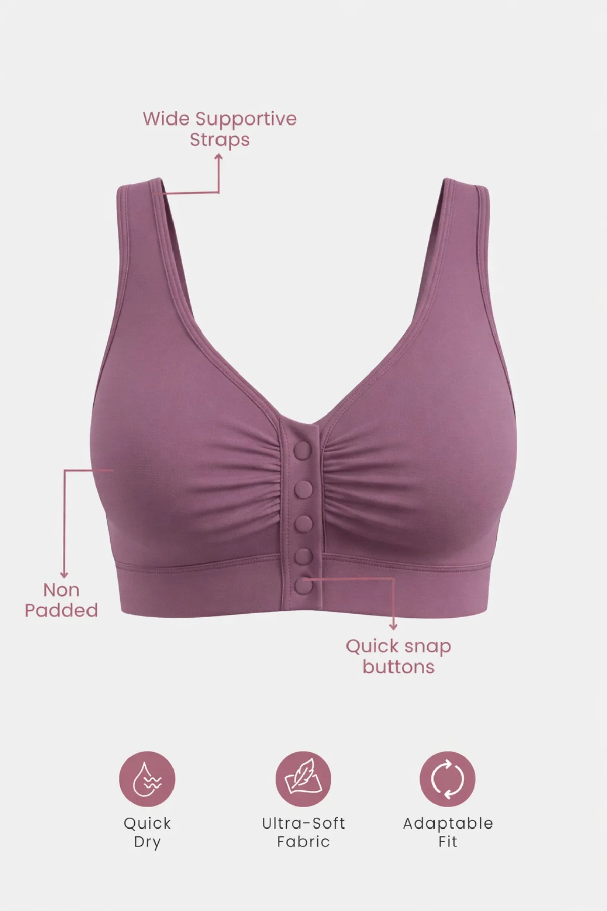 Ruched Modal Front-Open Bra - Lilac - Image 2