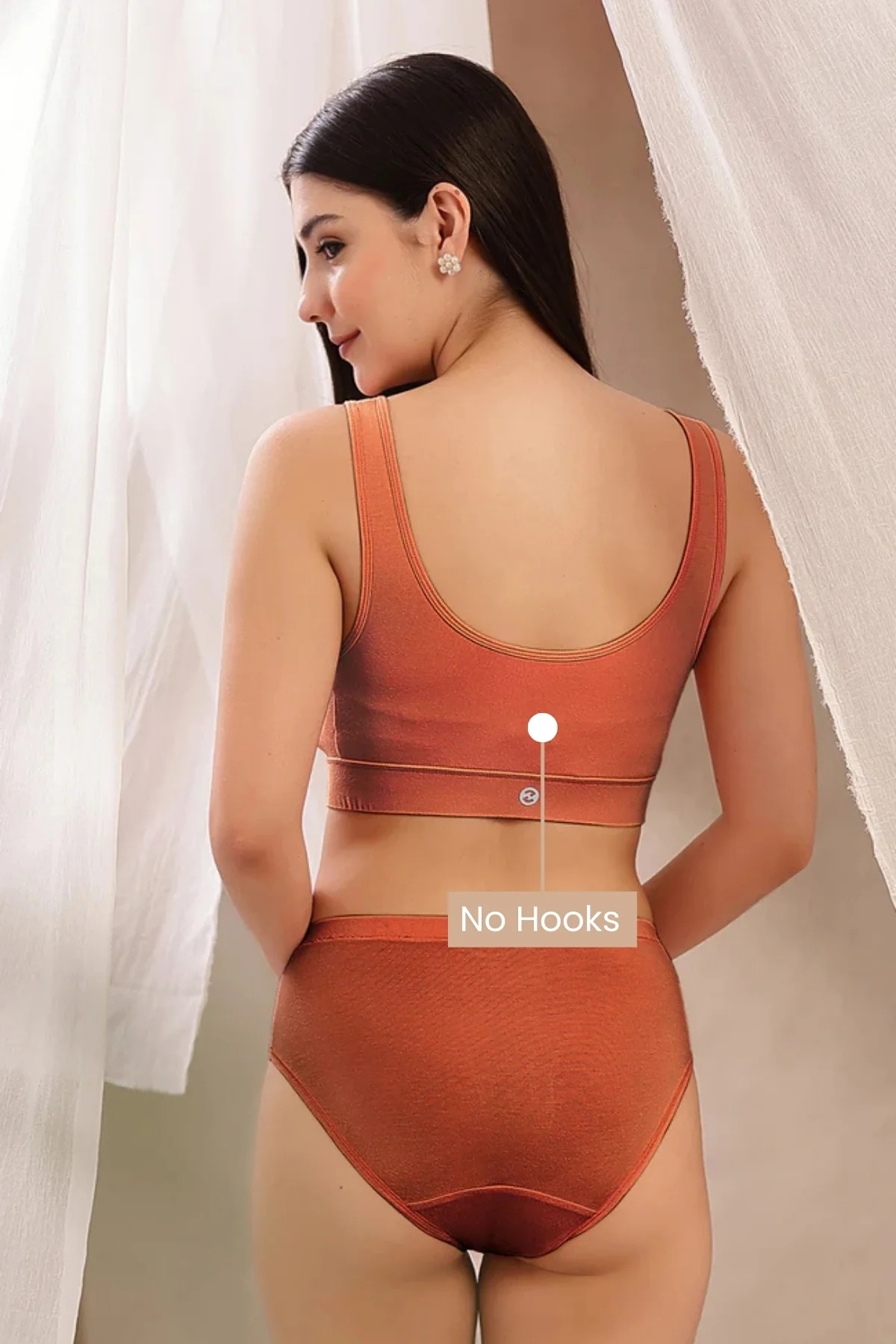 Ruched Modal Front-Open Bra - Rust - Image 11