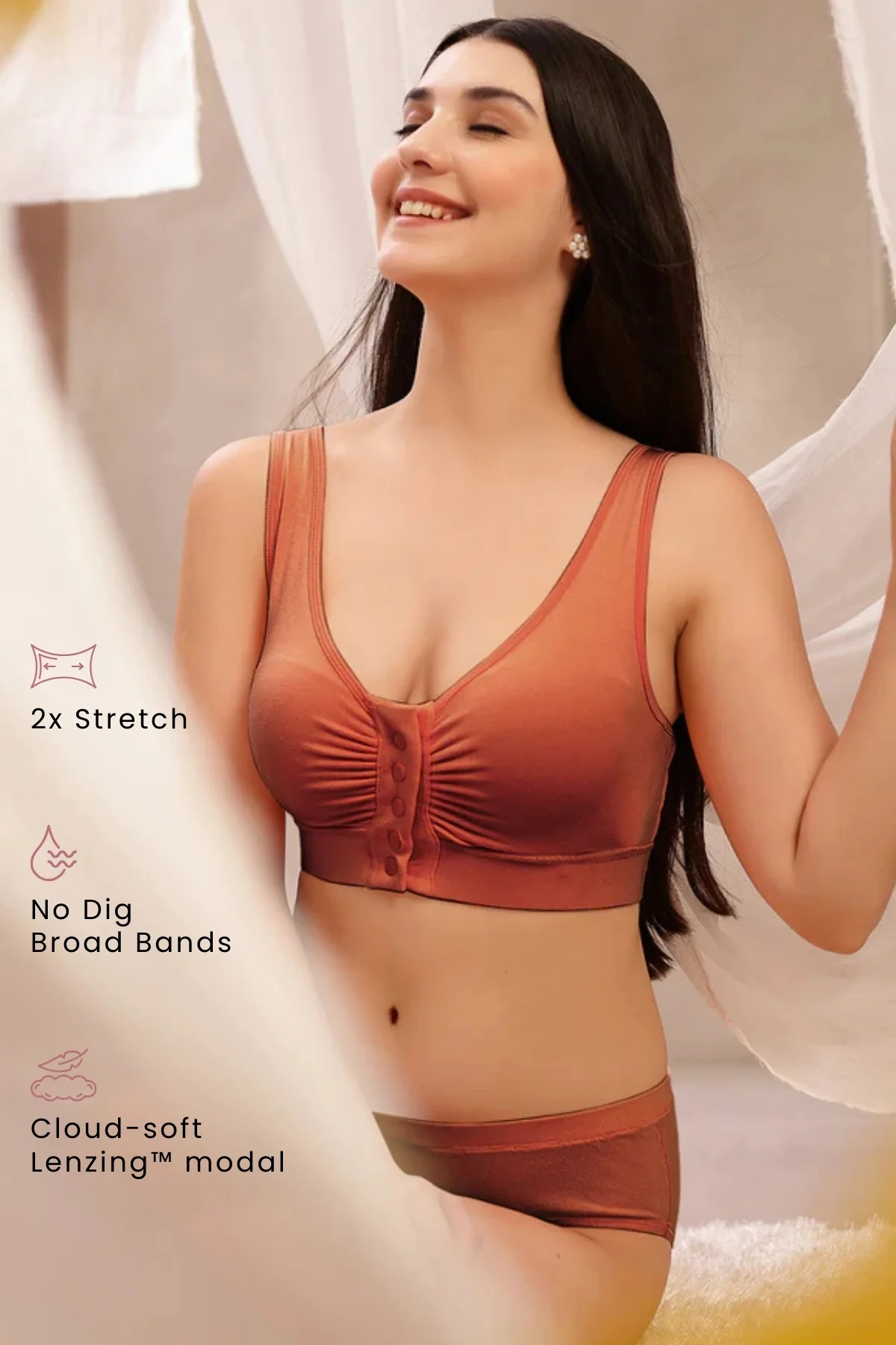 Ruched Modal Front-Open Bra - Rust - Image 13