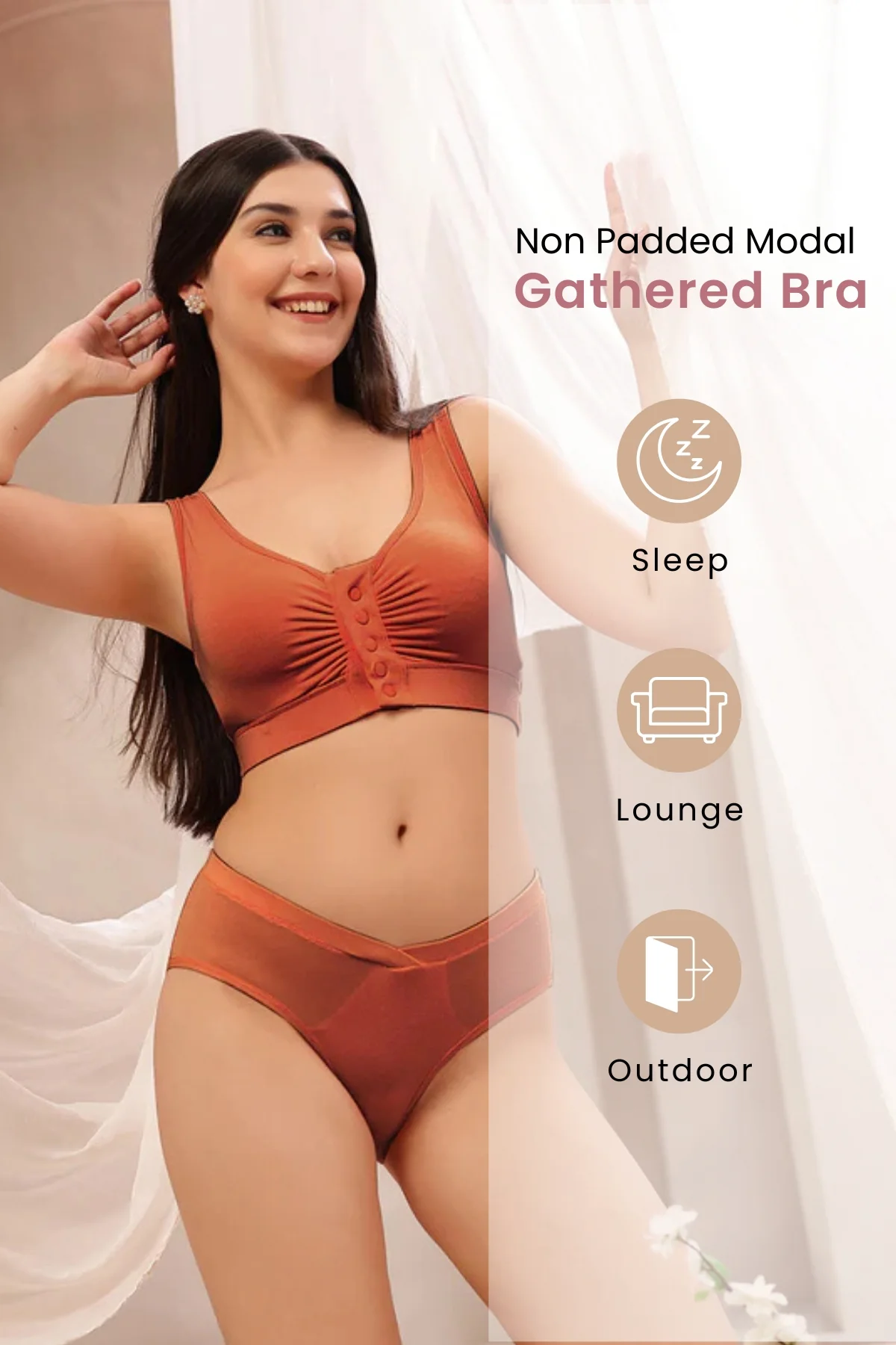 Ruched Modal Front-Open Bra - Rust - Image 14