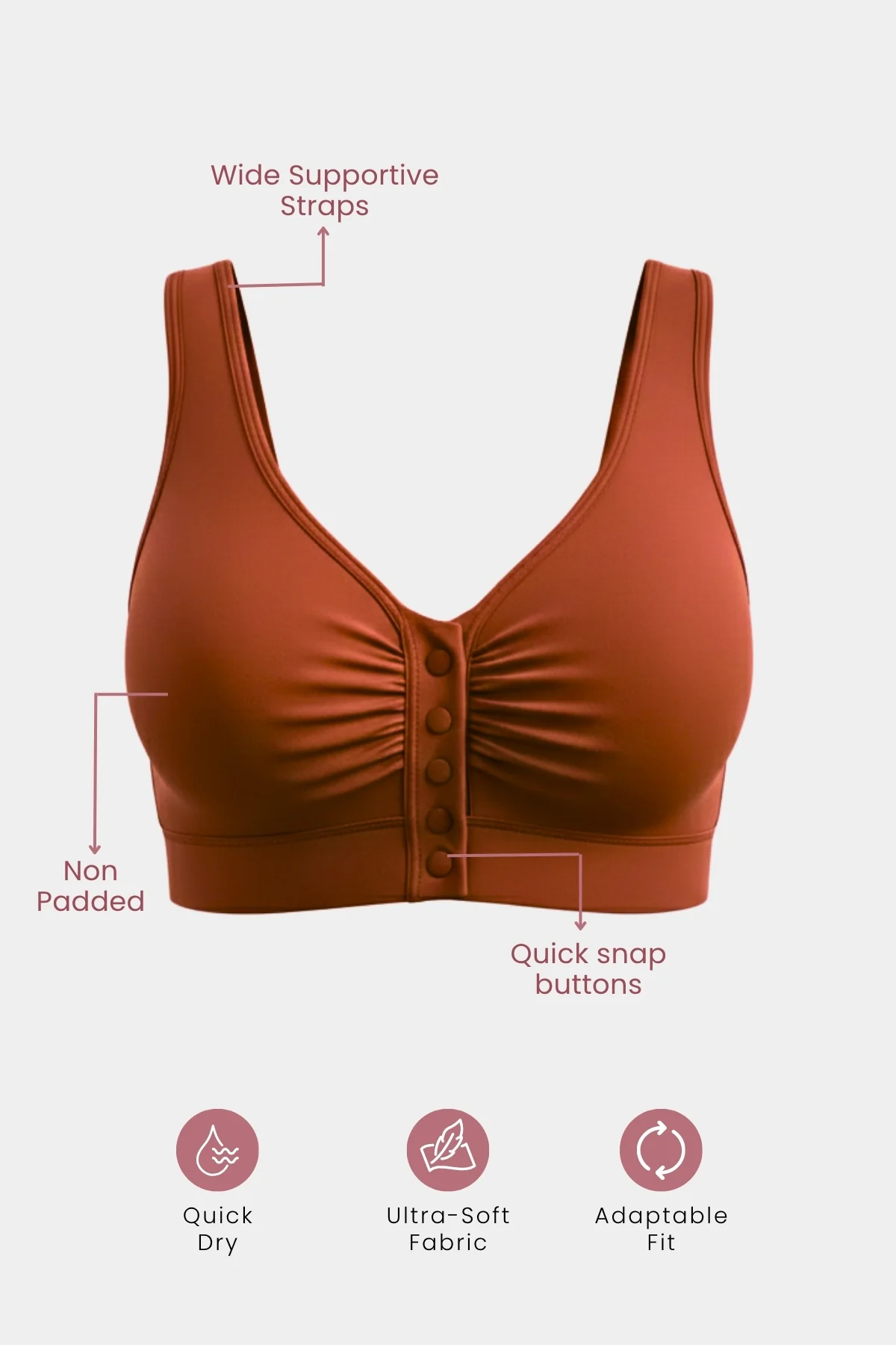 Ruched Modal Front-Open Bra - Rust - Image 2