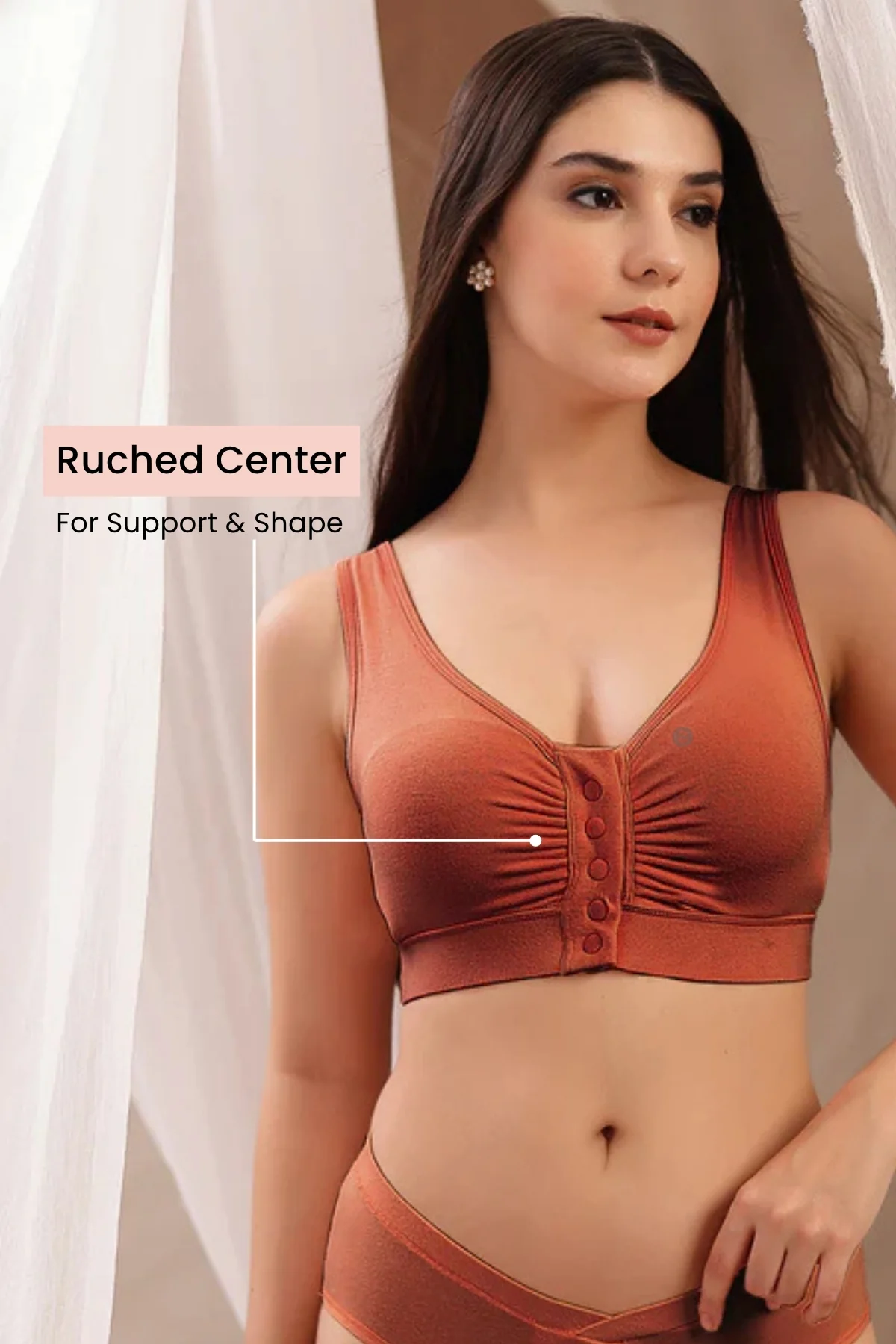 Ruched Modal Front-Open Bra - Rust - Image 3