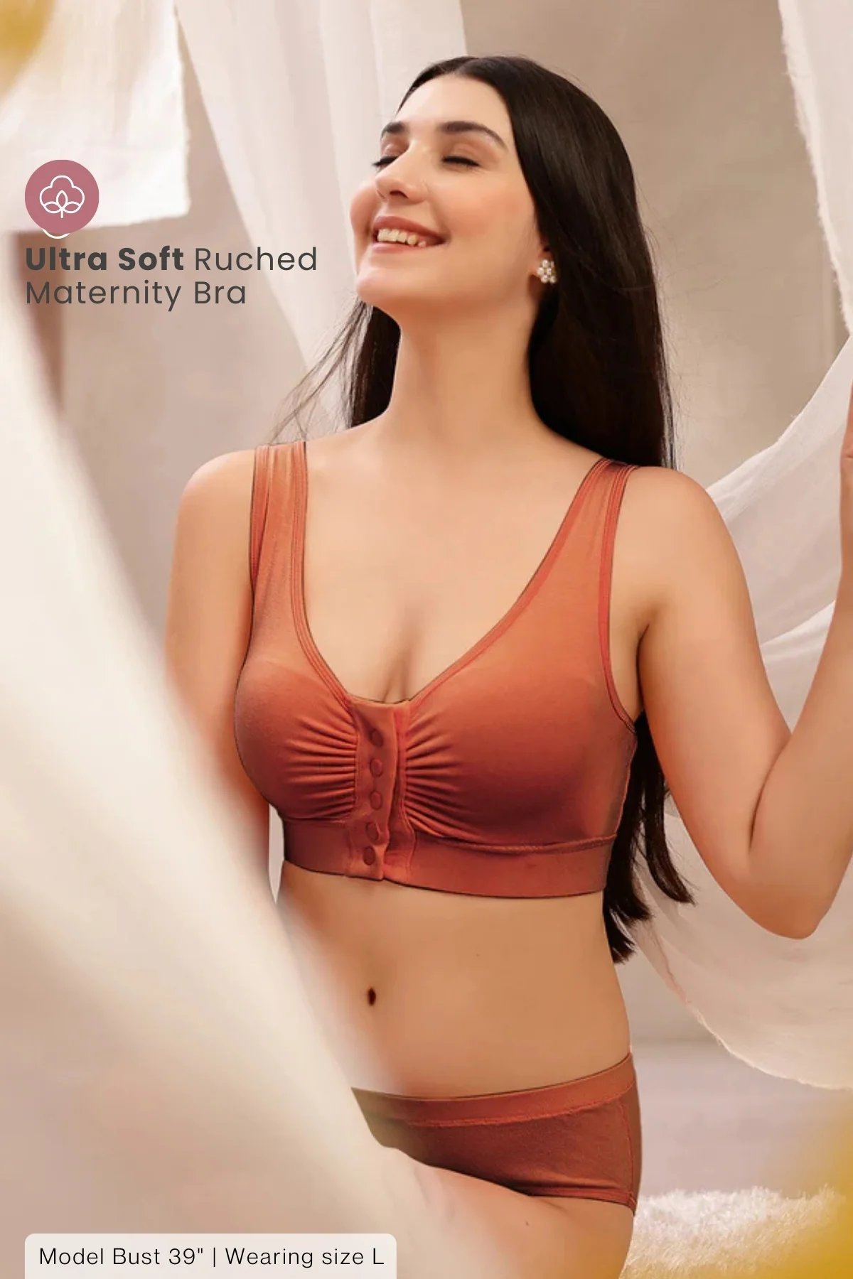 Ruched Modal Front-Open Bra - Rust - Image 8