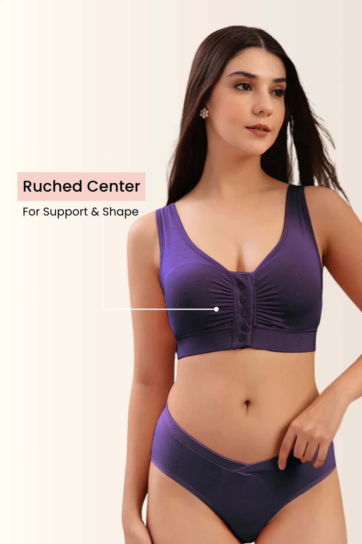 Ruched Modal Front-Open Bra - Wine - Image 3