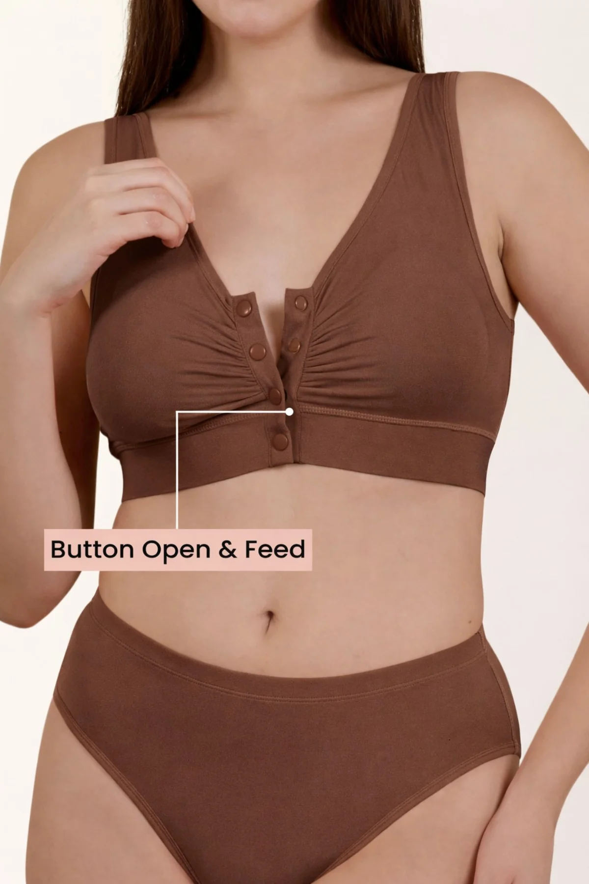 Ruched Modal Front-Open Bra - Brown - Image 2