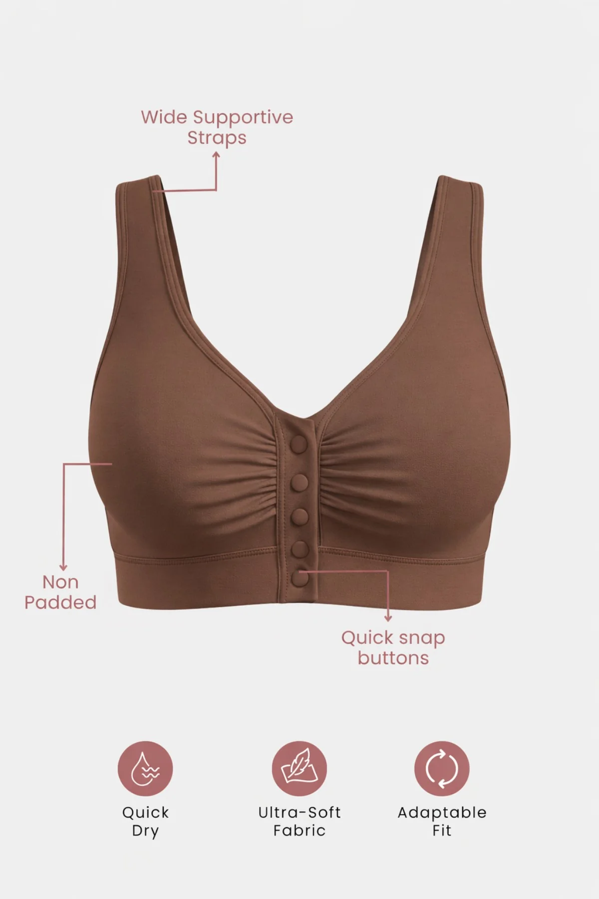 Ruched Modal Front-Open Bra - Brown - Image 3