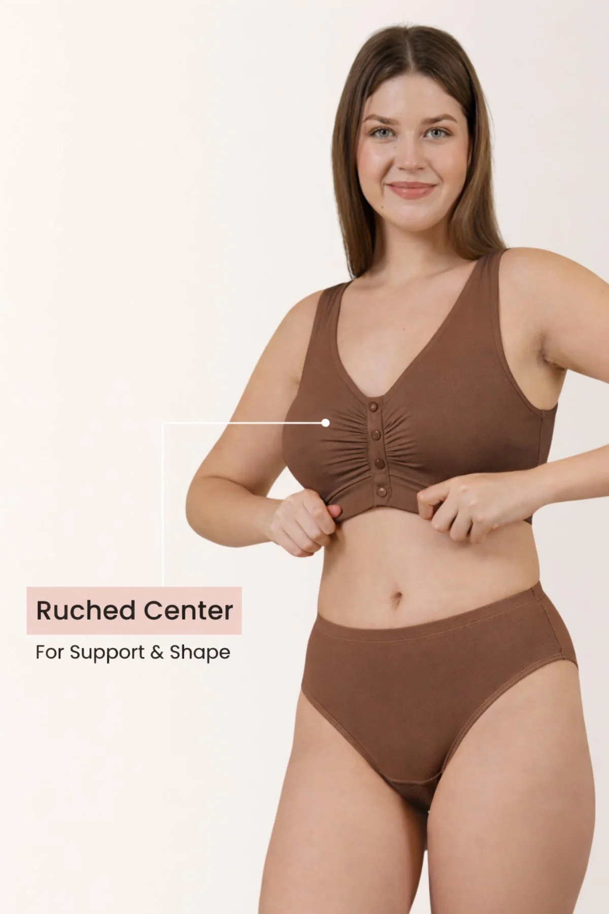 Ruched Modal Front-Open Bra - Brown - Image 5
