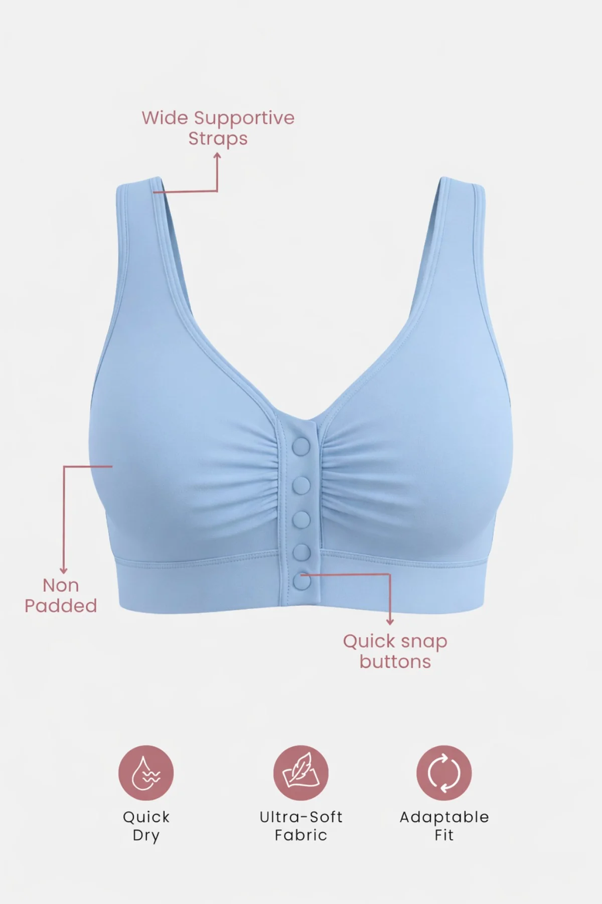 Ruched Modal Front-Open Bra - Cornflower Blue - Image 3