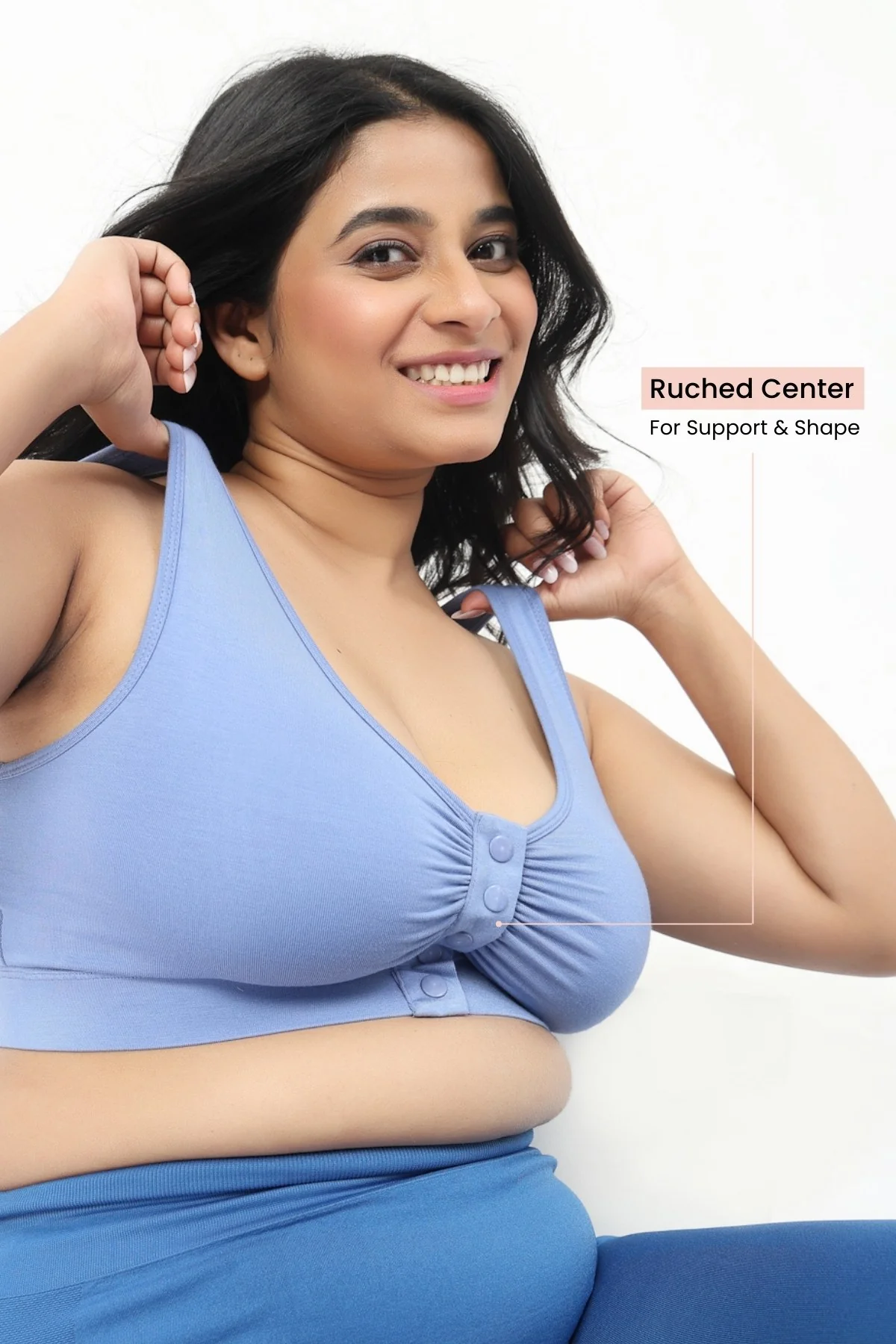 Ruched Modal Front-Open Bra - Cornflower Blue - Image 5