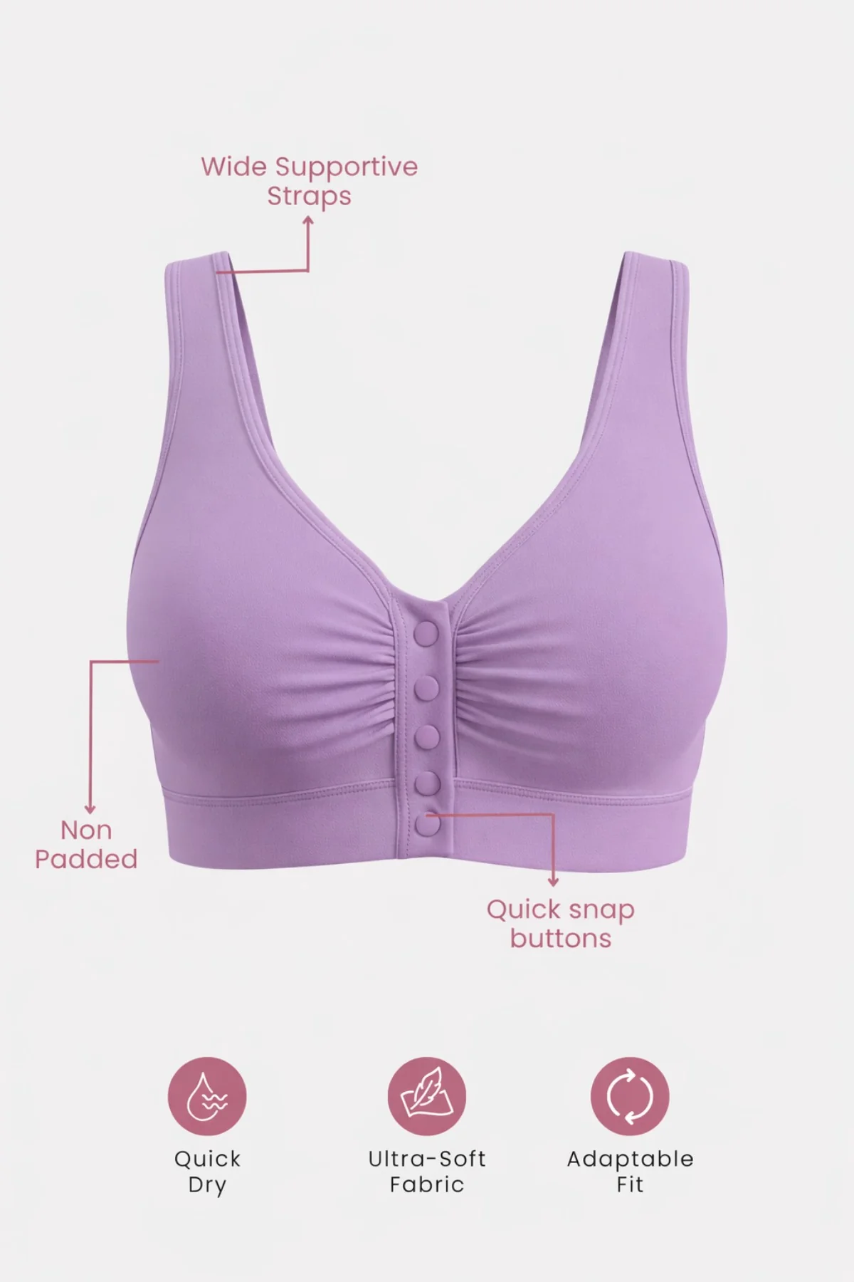 Ruched Modal Front-Open Bra - Lavender - Image 3