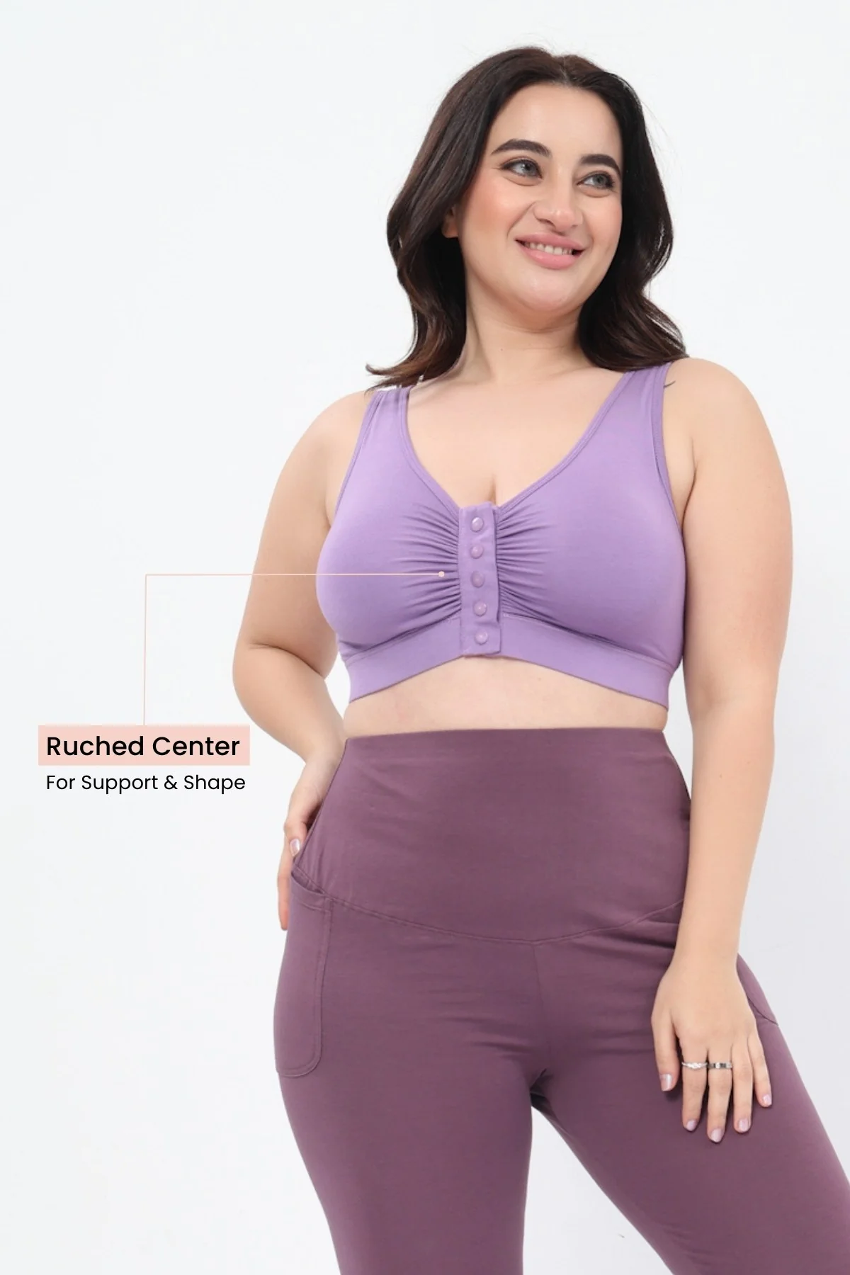 Ruched Modal Front-Open Bra - Lavender - Image 5