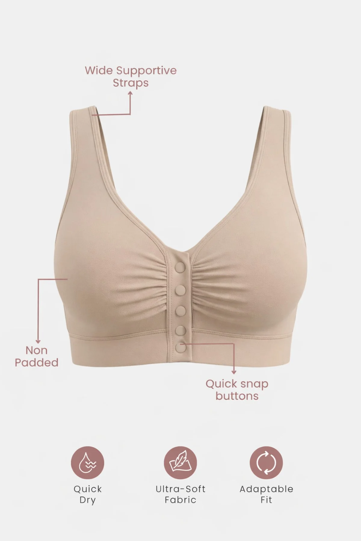 Ruched Modal Front-Open Bra - Light Skin - Image 3