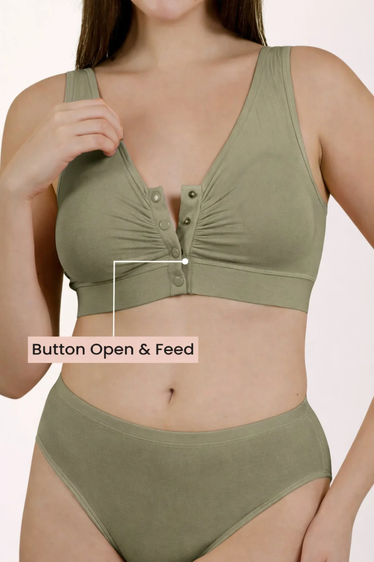 Ruched Modal Front-Open Bra - Matcha - Image 2