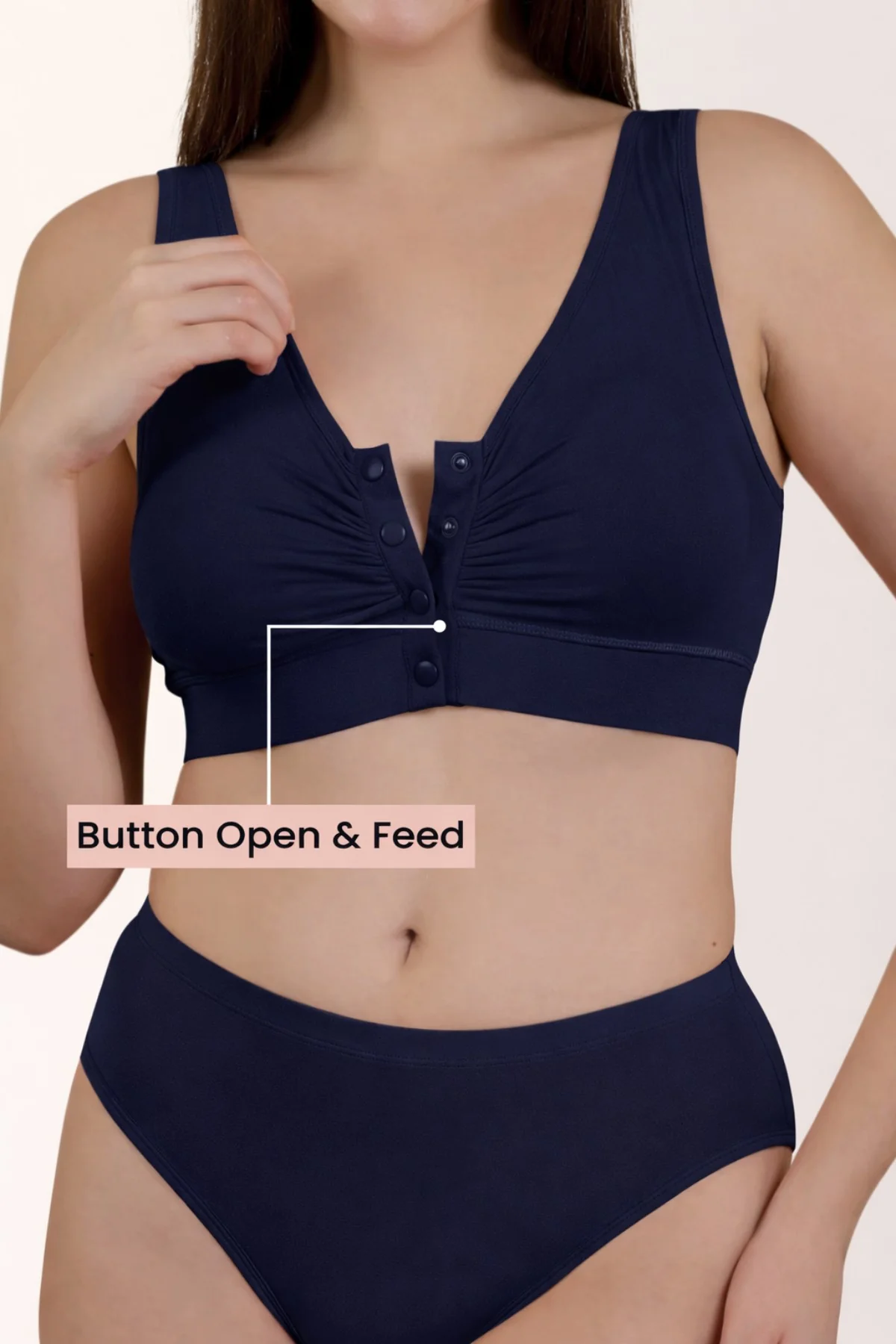 Ruched Modal Front-Open Bra - Navy - Image 2