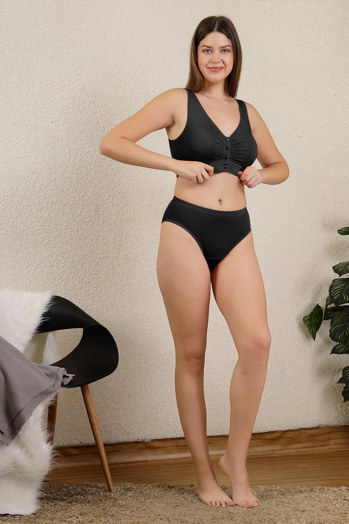 Ruched Pack of 2 Modal Front-Open Bra - (Black, Light Skin) - Image 9