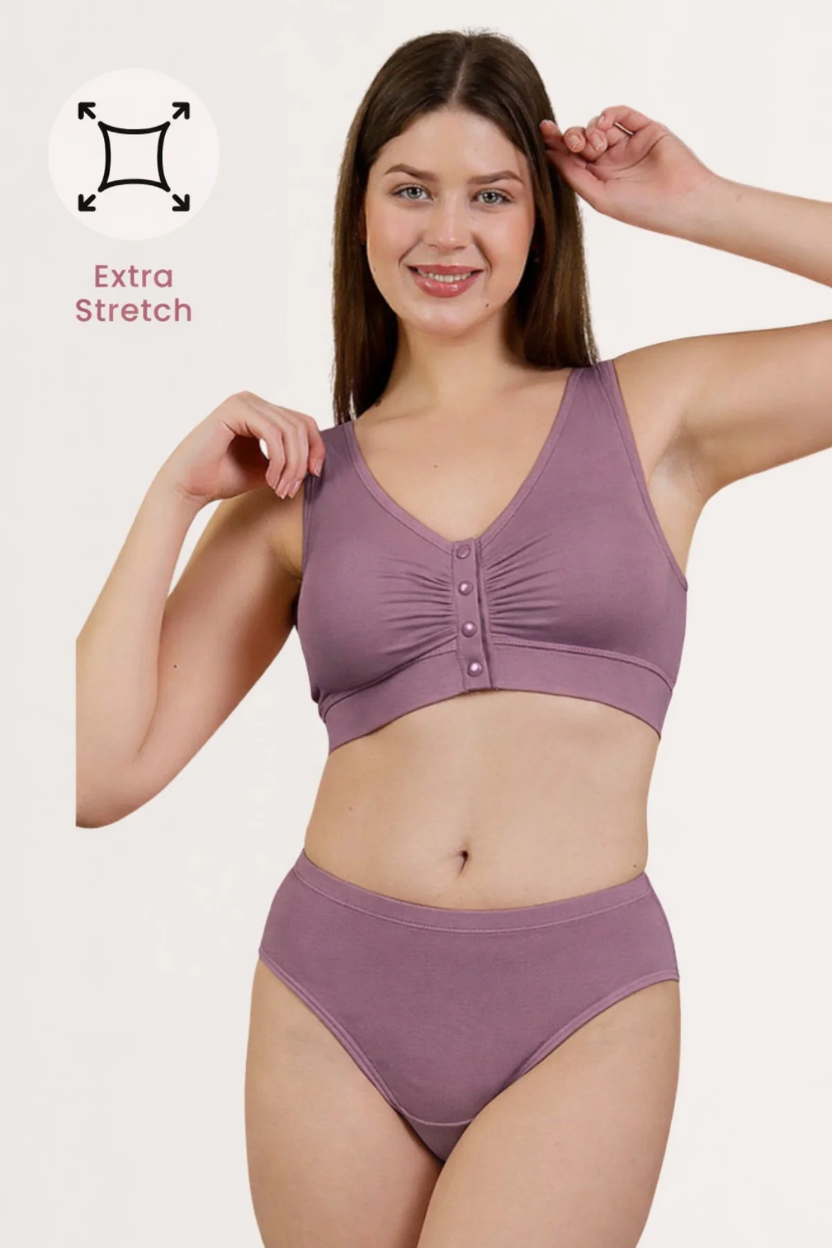 Ruched Pack of 2 Modal Front-Open Bra - (Lavender, Matcha) - Image 11
