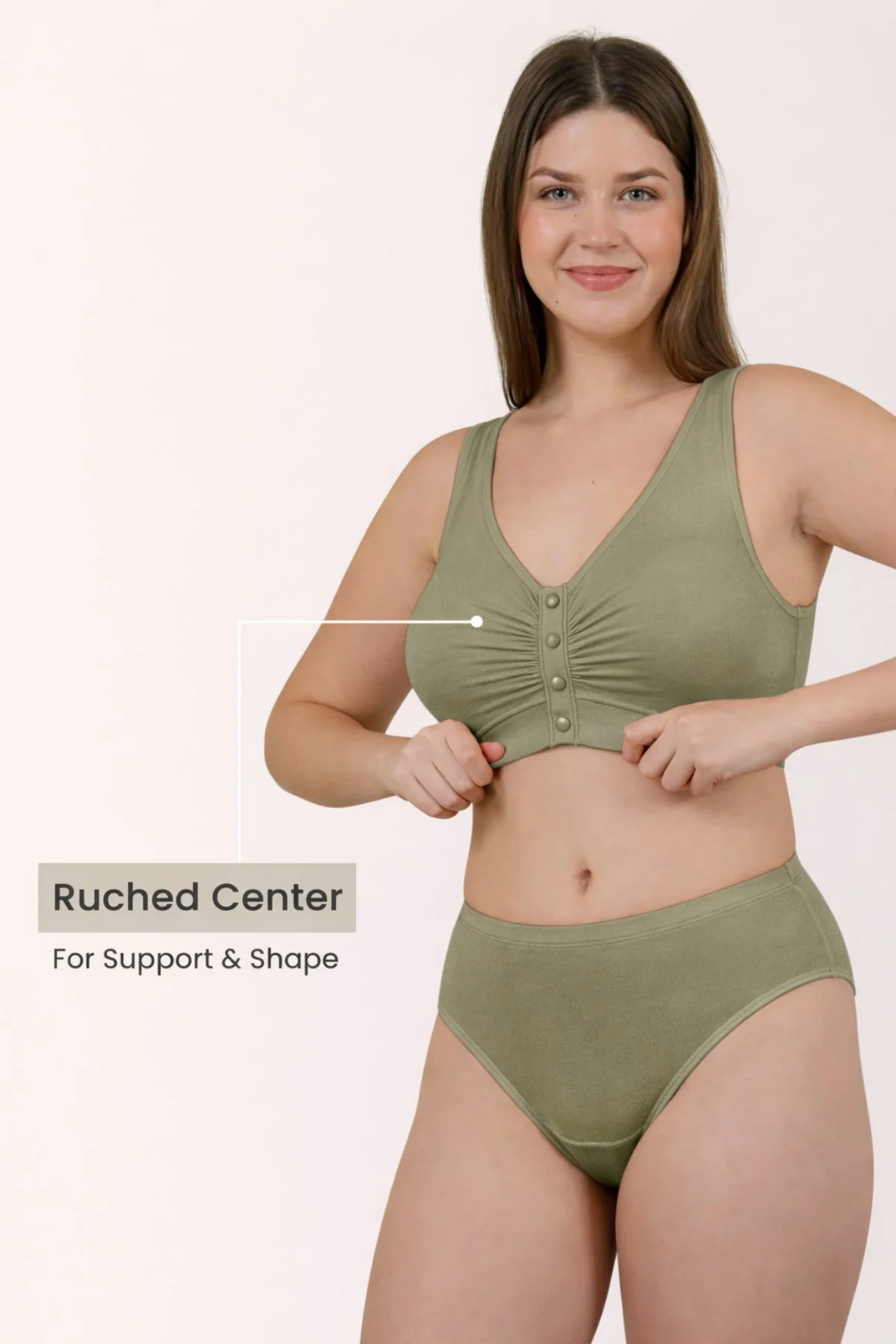 Ruched Pack of 2 Modal Front-Open Bra - (Lavender, Matcha) - Image 2