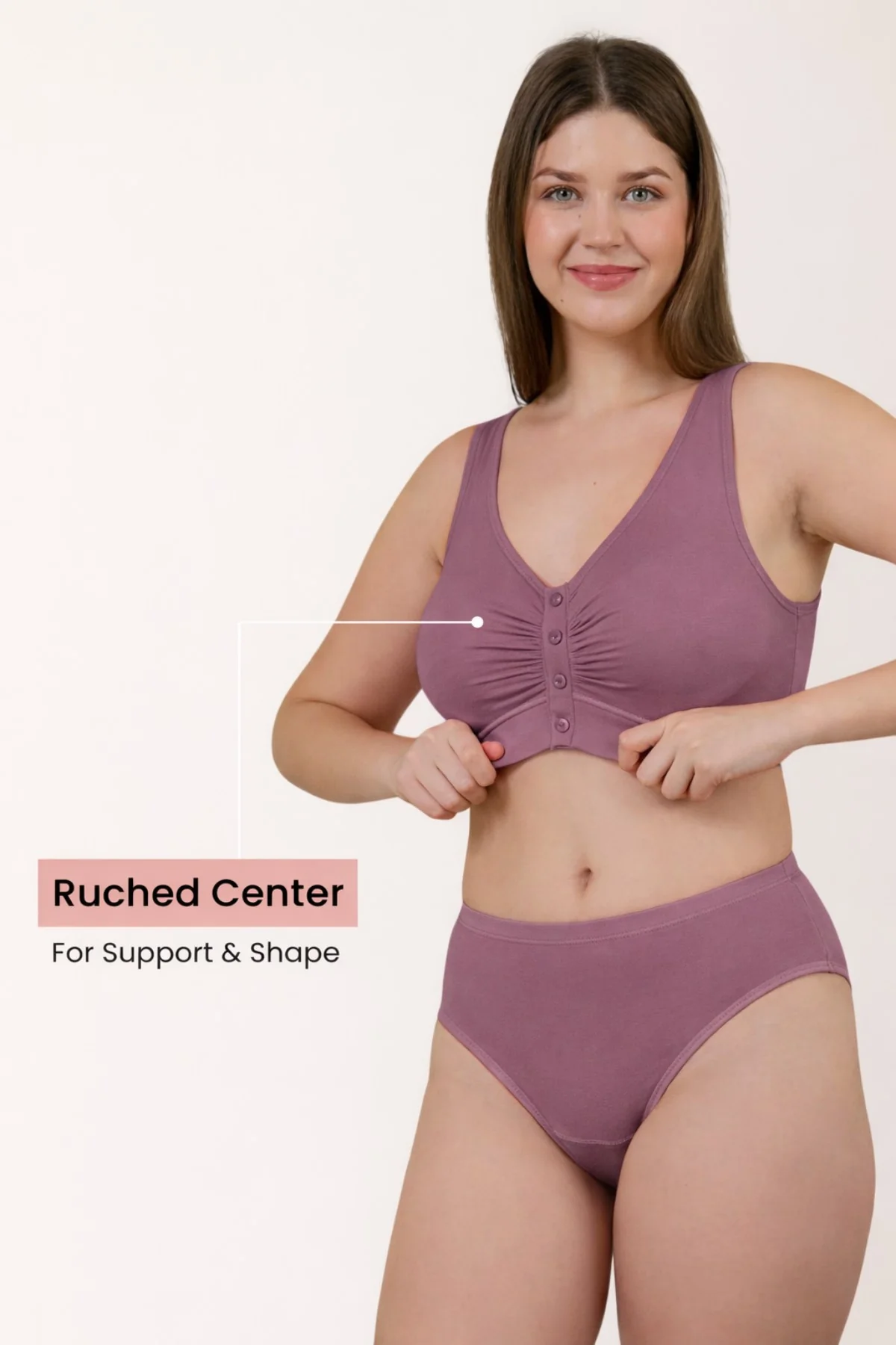 Ruched Pack of 2 Modal Front-Open Bra - (Lavender, Matcha) - Image 3