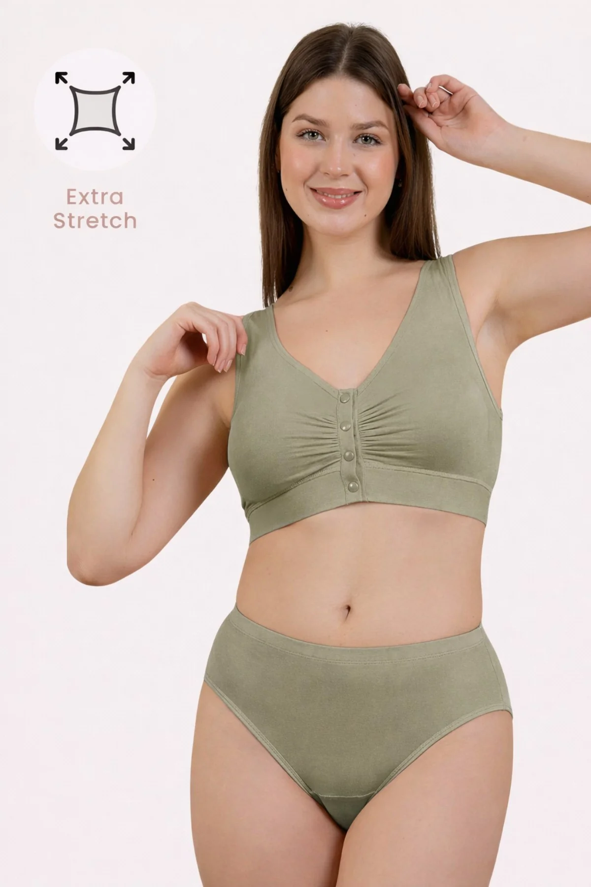 Ruched Pack of 2 Modal Front-Open Bra - (Lavender, Matcha) - Image 8
