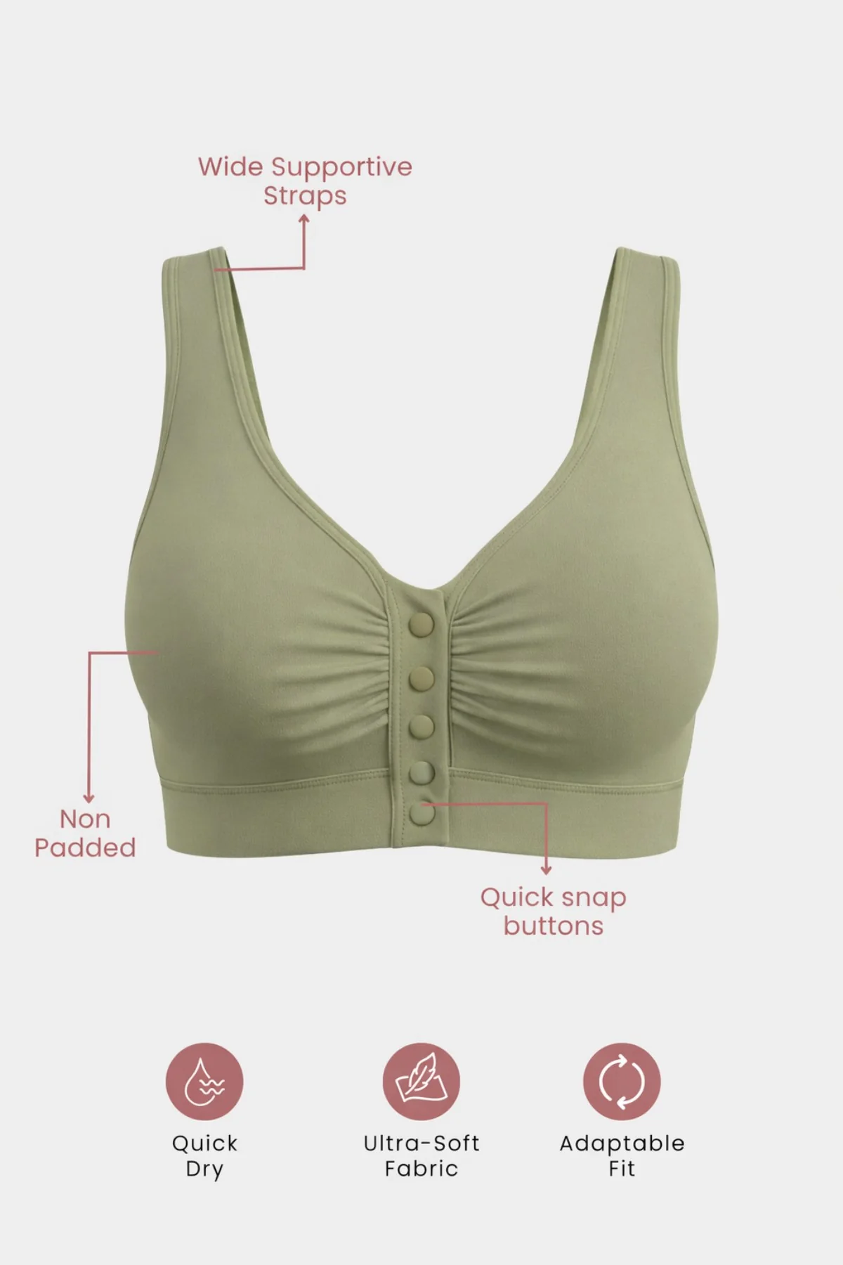 Ruched Pack of 2 Modal Front-Open Bra - (Lavender, Matcha) - Image 9