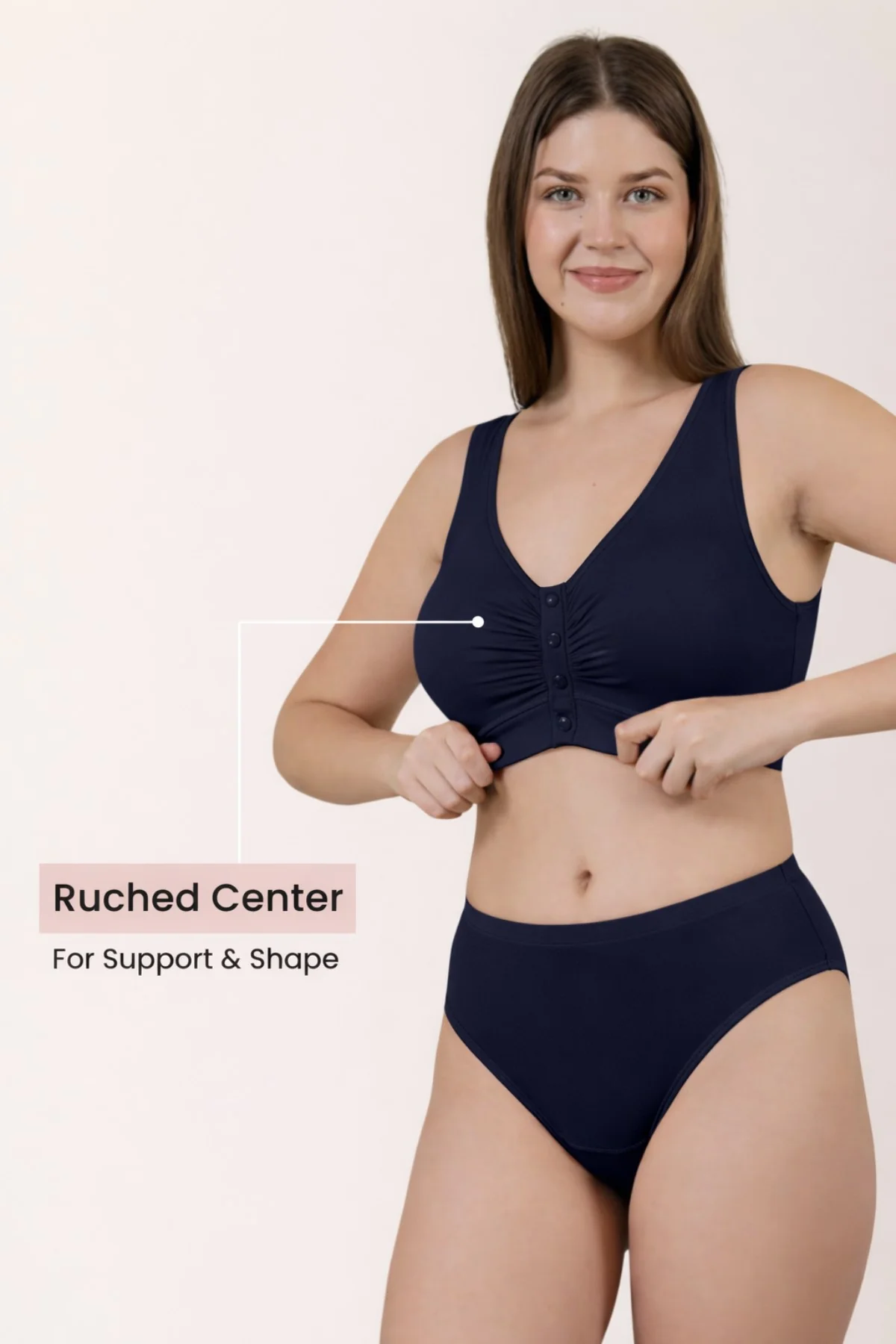 Ruched Pack of 2 Modal Front-Open Bra - (Navy, Brown) - Image 2