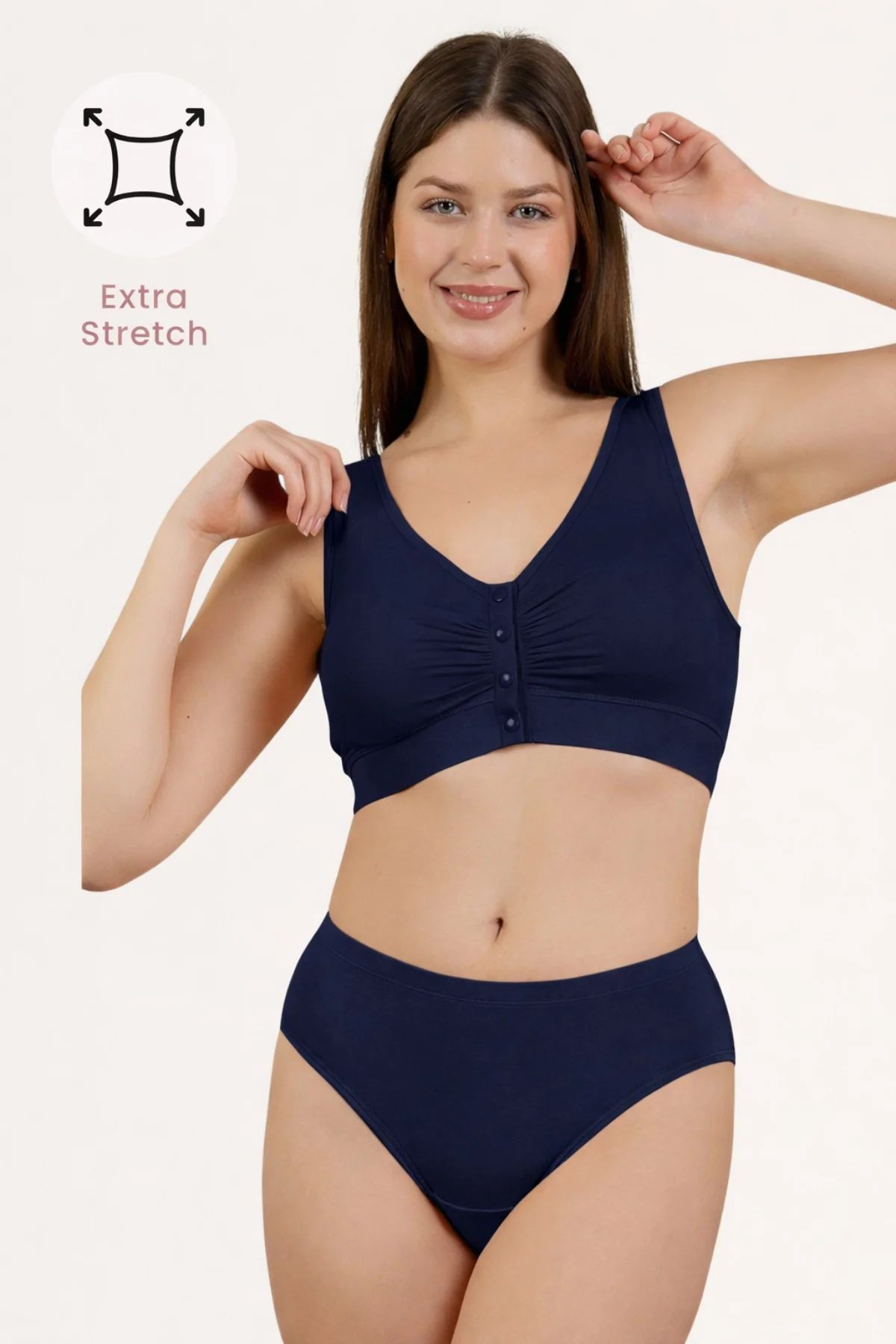 Ruched Pack of 2 Modal Front-Open Bra - (Navy, Brown) - Image 8