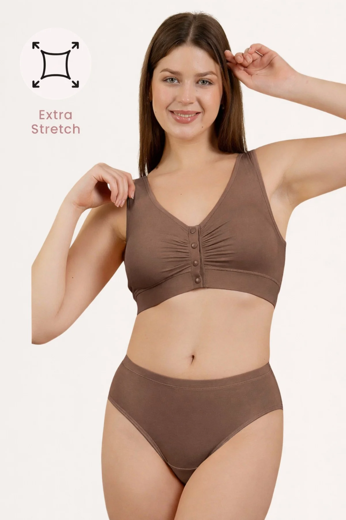 Ruched Pack of 2 Modal Front-Open Bra - (Navy, Brown) - Image 9