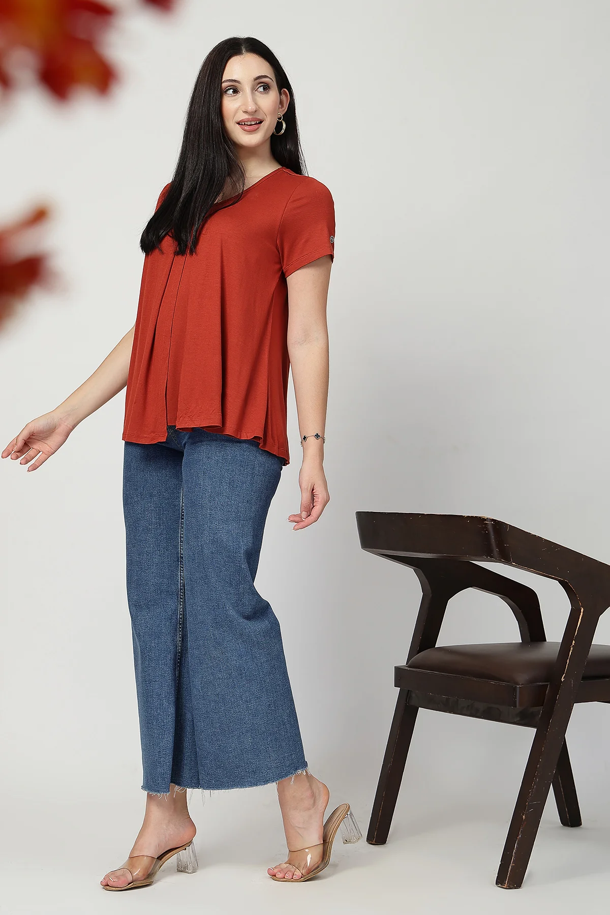 Rust Front & Back Pleated Zipless Nursing Top - Image 10