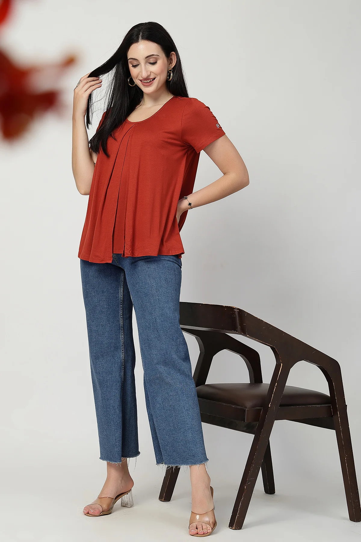 Rust Front & Back Pleated Zipless Nursing Top - Image 11