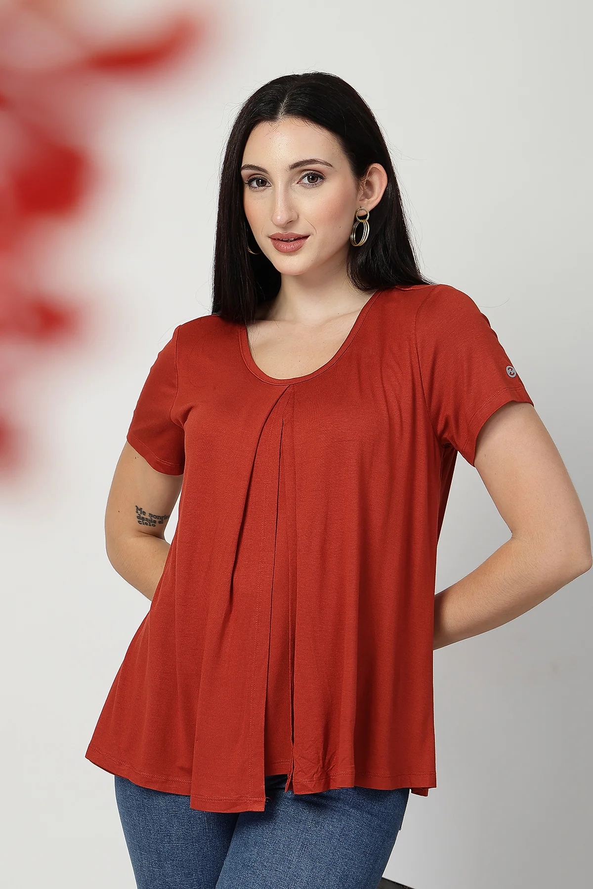 Rust Front & Back Pleated Zipless Nursing Top - Image 12