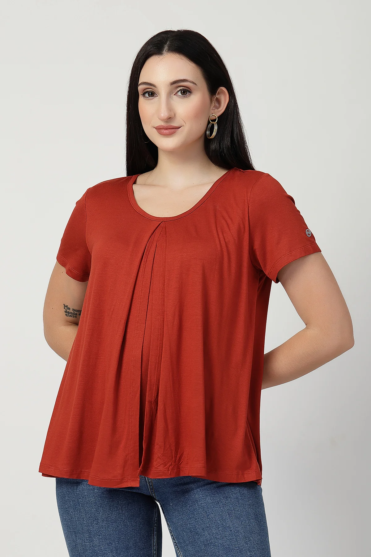 Rust Front & Back Pleated Zipless Nursing Top - Image 2