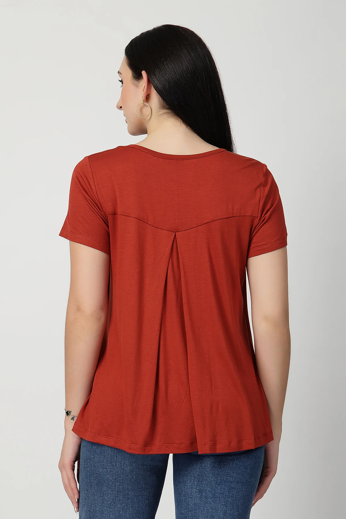 Rust Front & Back Pleated Zipless Nursing Top - Image 3