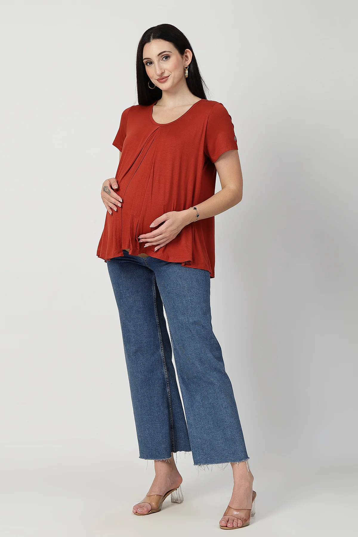 Rust Front & Back Pleated Zipless Nursing Top - Image 4