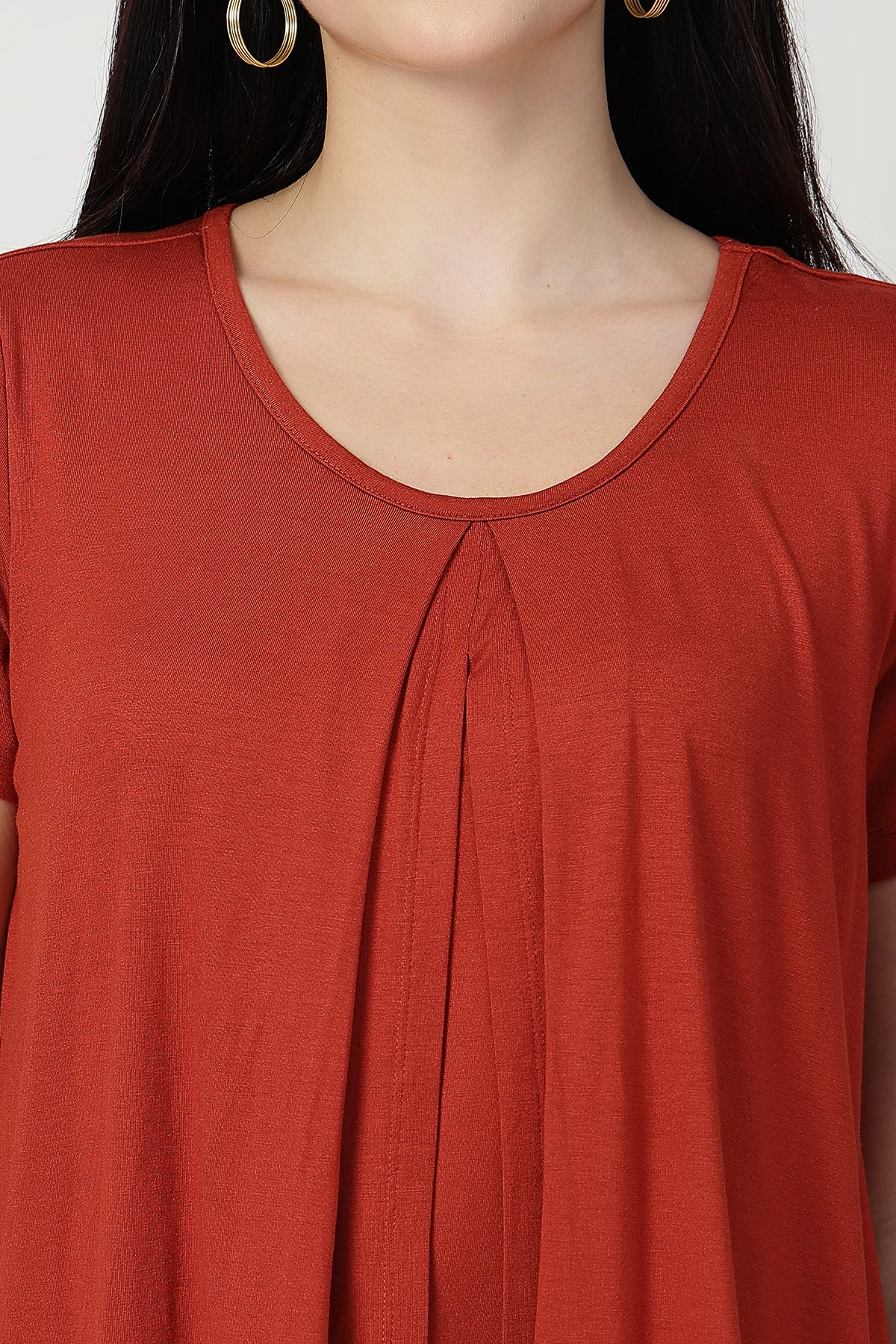 Rust Front & Back Pleated Zipless Nursing Top - Image 6