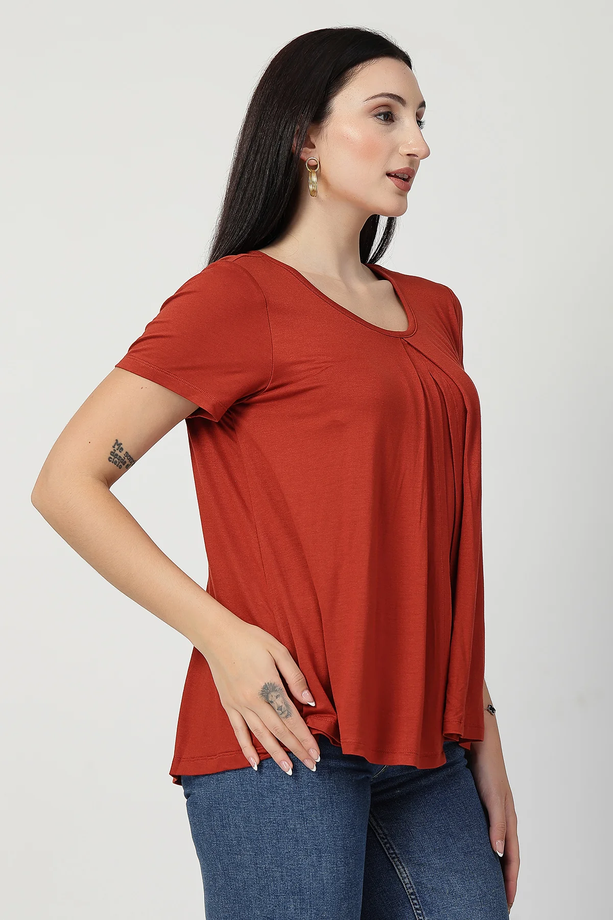 Rust Front & Back Pleated Zipless Nursing Top - Image 7