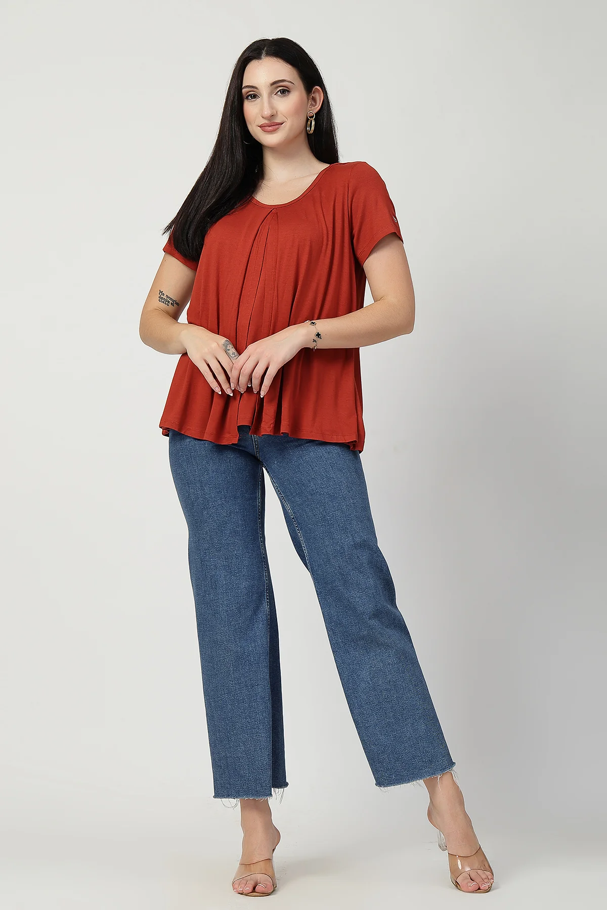Rust Front & Back Pleated Zipless Nursing Top - Image 8