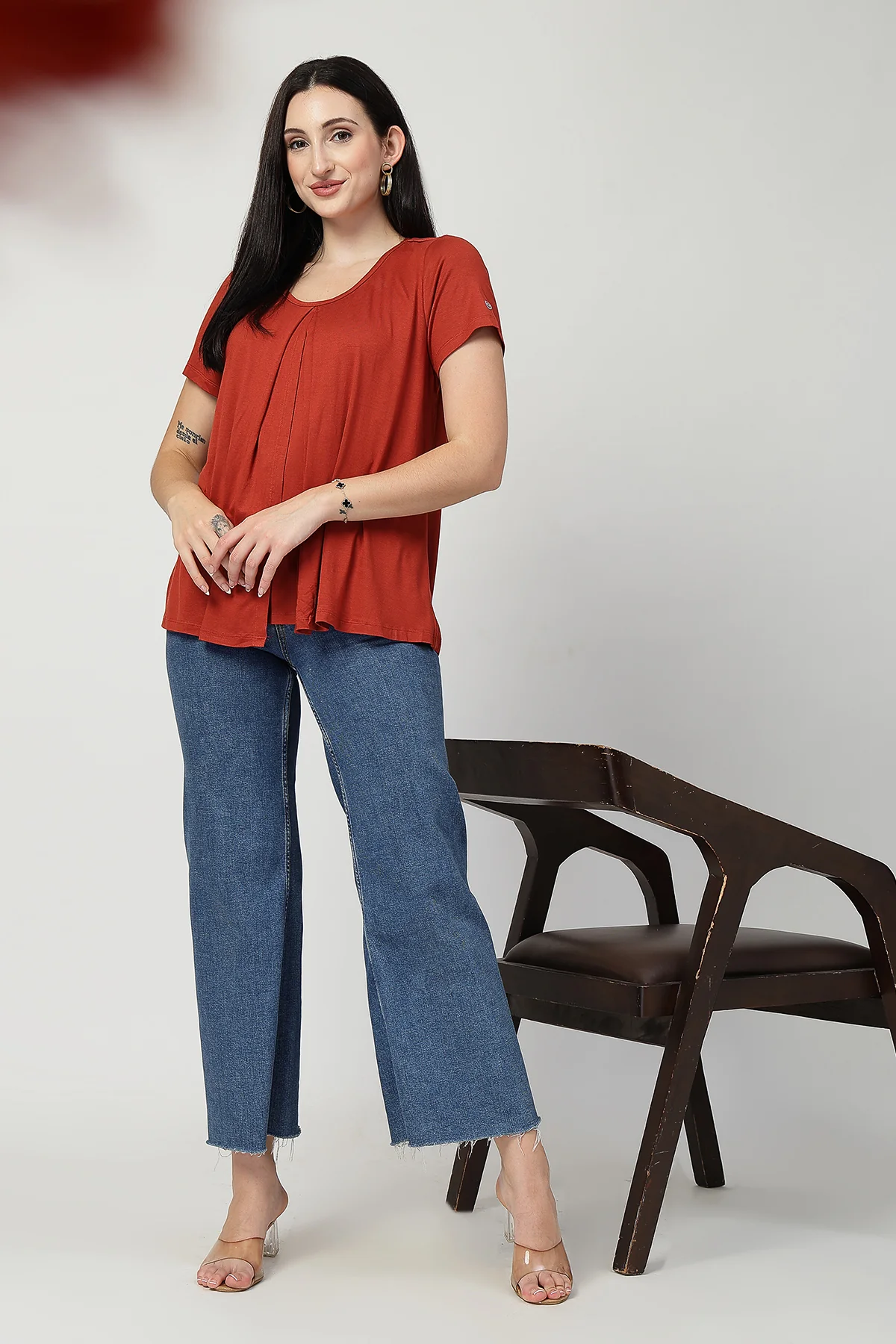 Rust Front & Back Pleated Zipless Nursing Top - Image 9