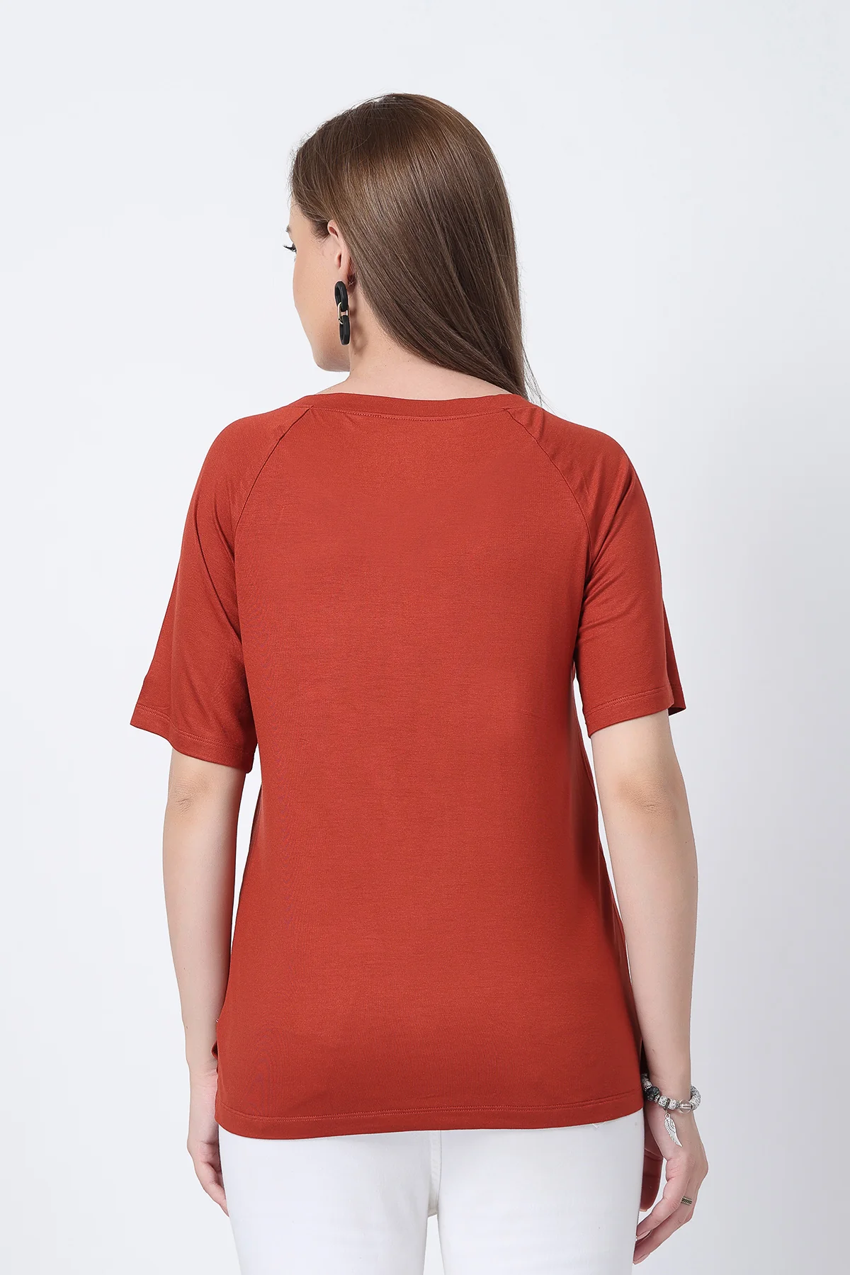 Rust Solid Nursing Top with Side Zip Access - Image 2