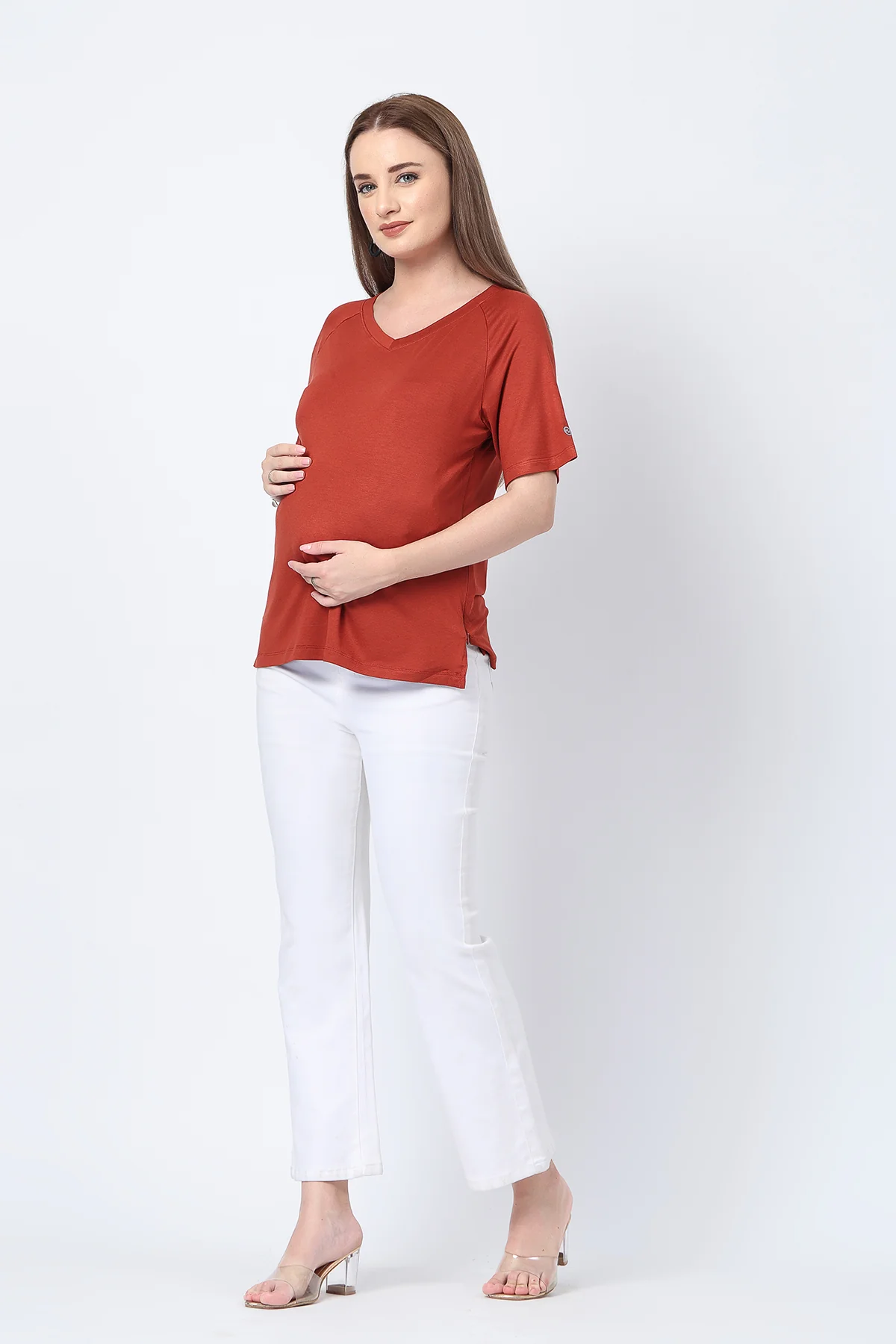 Rust Solid Nursing Top with Side Zip Access - Image 4