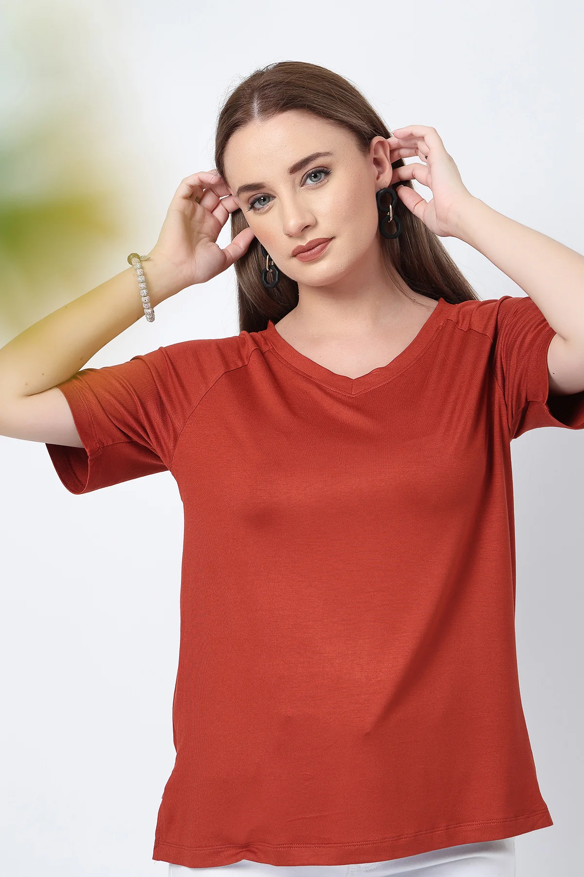 Rust Solid Nursing Top with Side Zip Access - Image 5