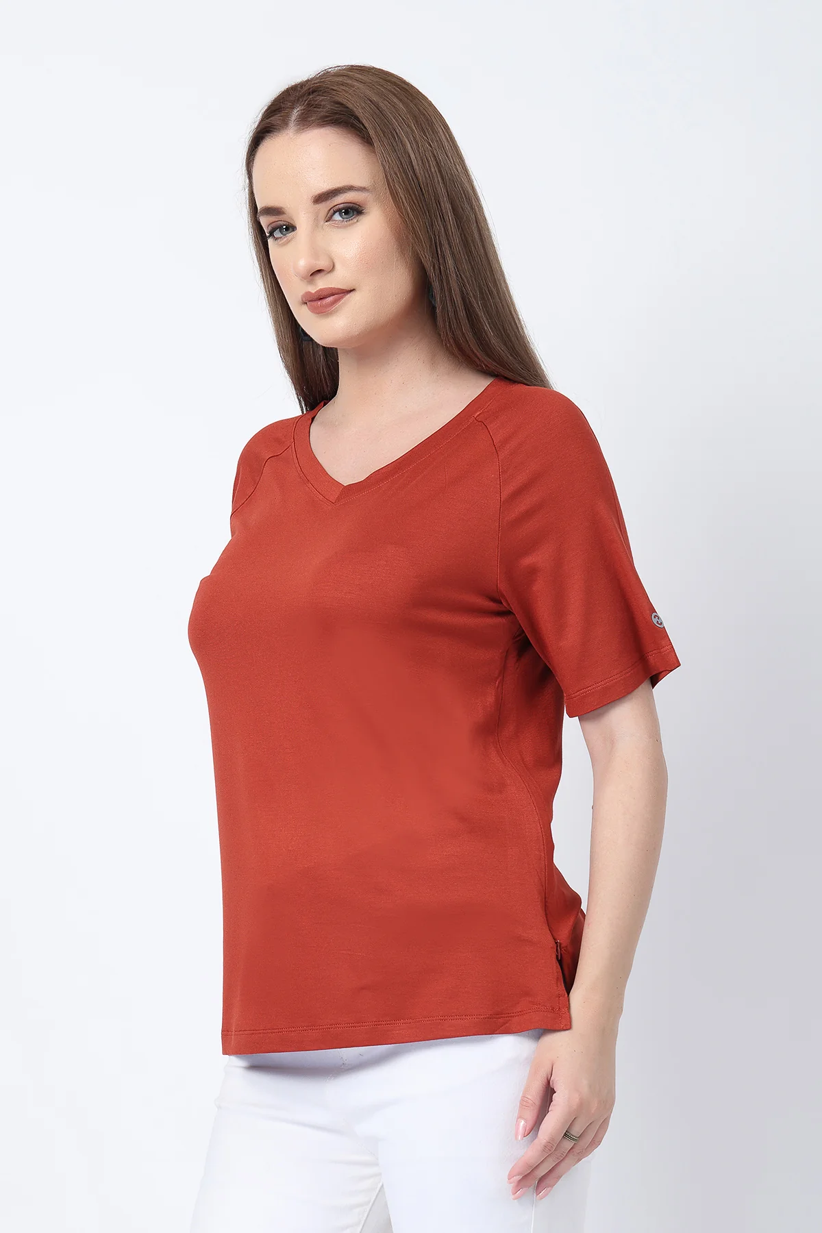 Rust Solid Nursing Top with Side Zip Access - Image 6