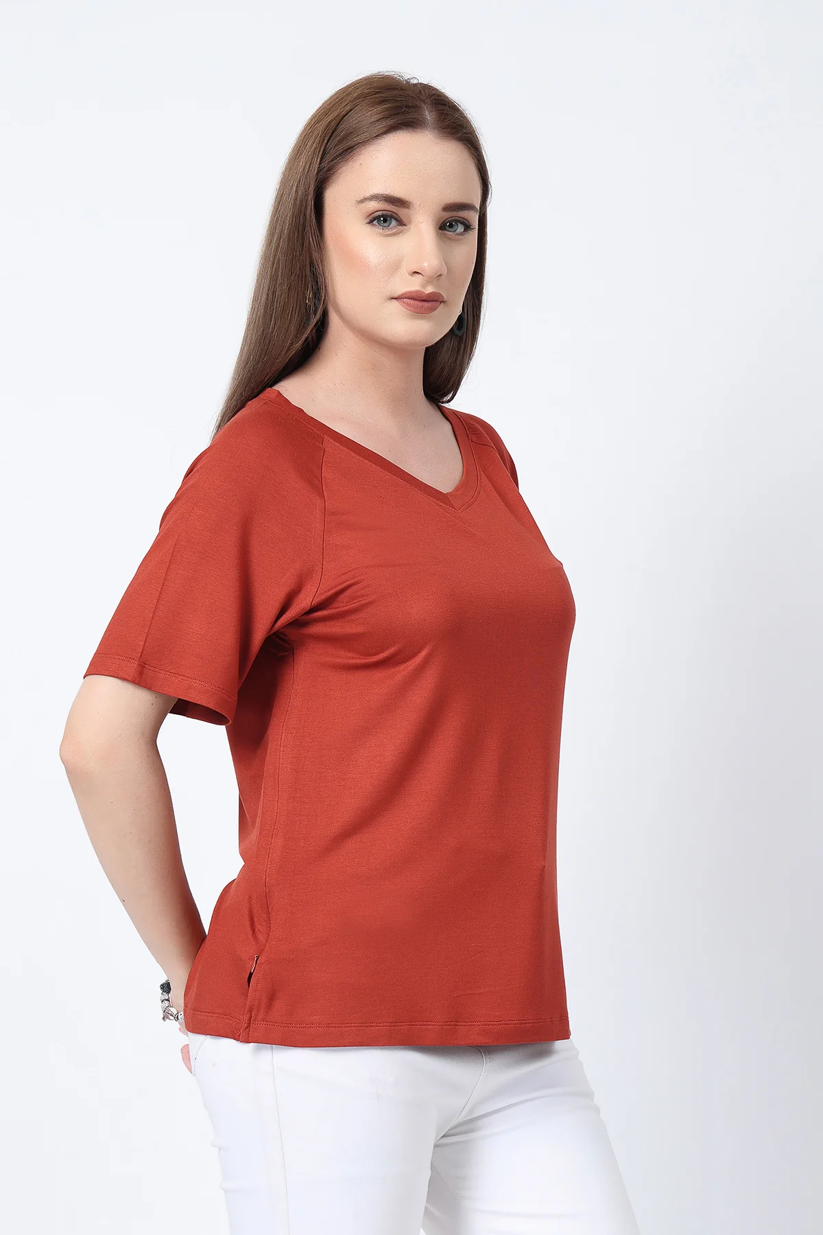 Rust Solid Nursing Top with Side Zip Access - Image 7