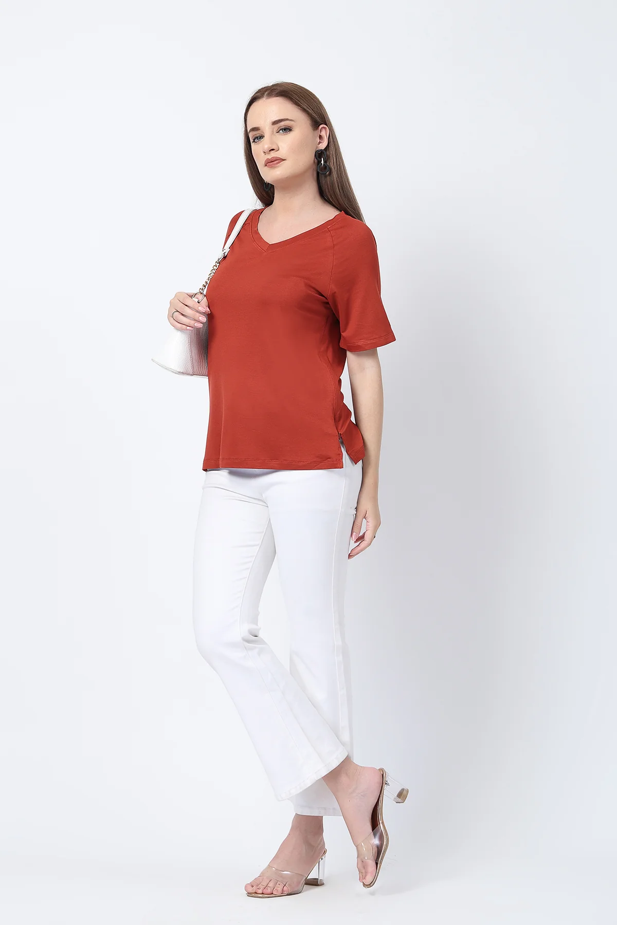 Rust Solid Nursing Top with Side Zip Access - Image 9