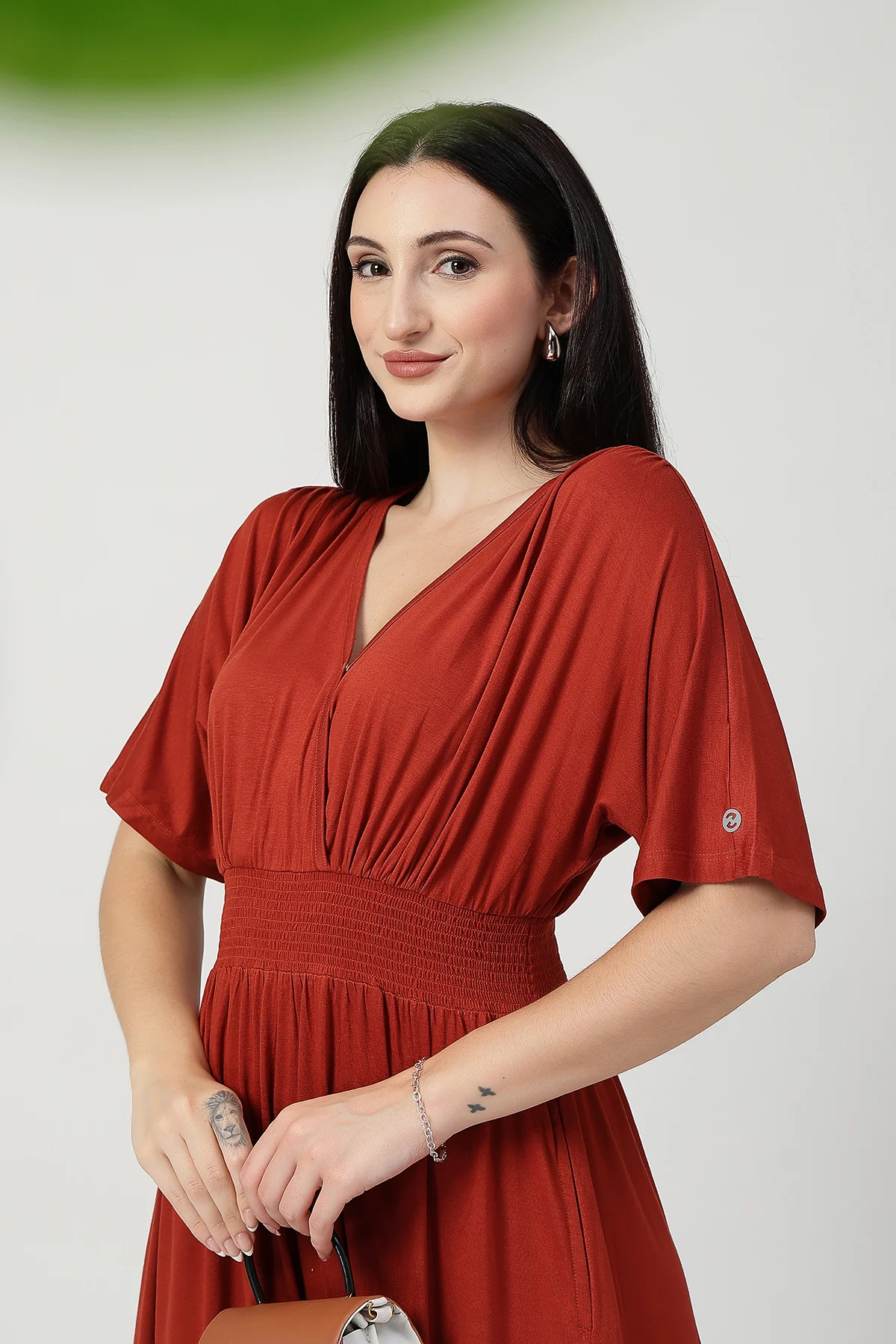 Rust Solid Smocked Waist Zipless Feeding Dress - Image 7