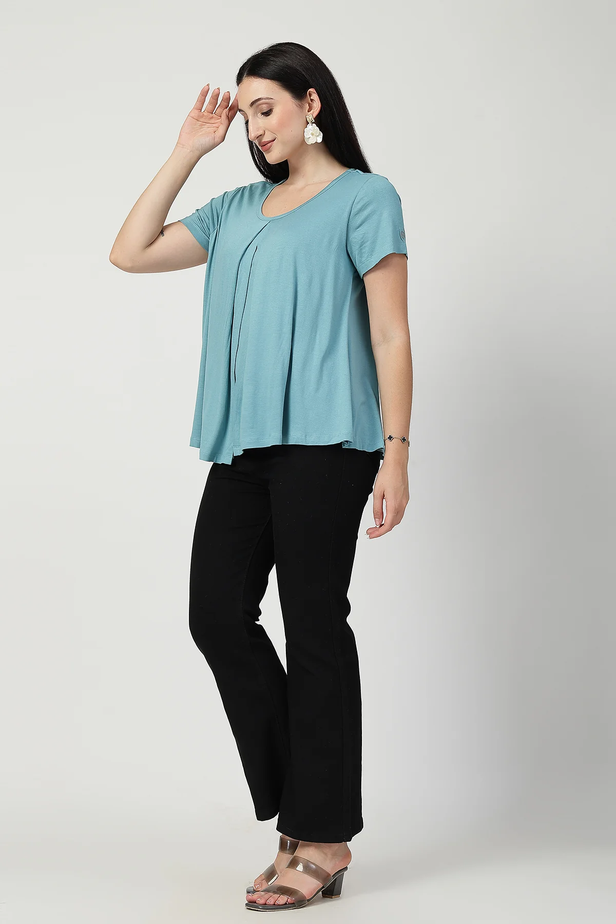 Sea Green Front & Back Pleated Zipless Nursing Top - Image 10