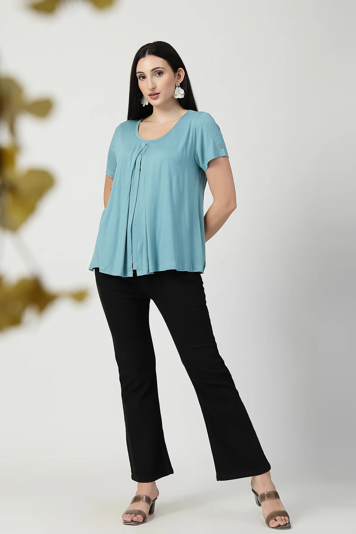 Sea Green Front & Back Pleated Zipless Nursing Top - Image 11