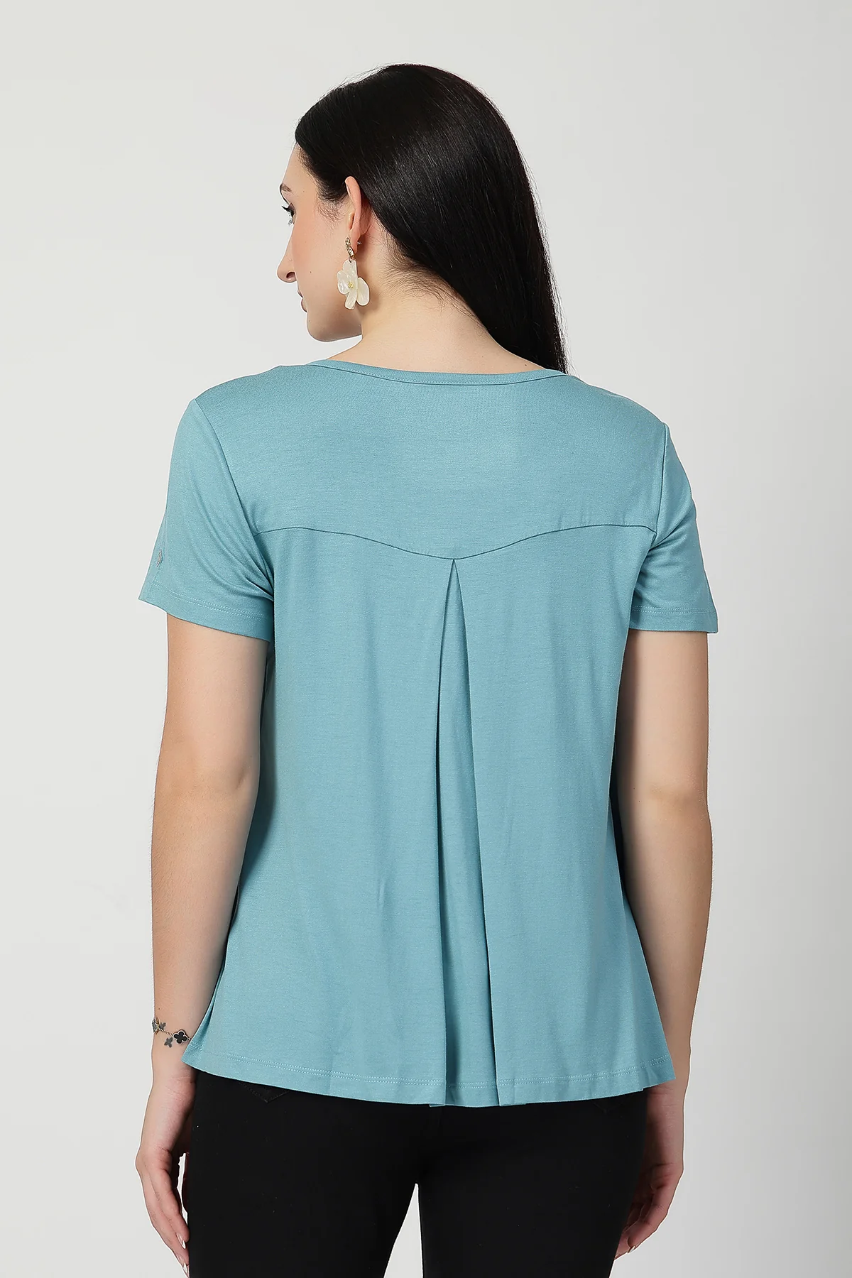 Sea Green Front & Back Pleated Zipless Nursing Top - Image 3