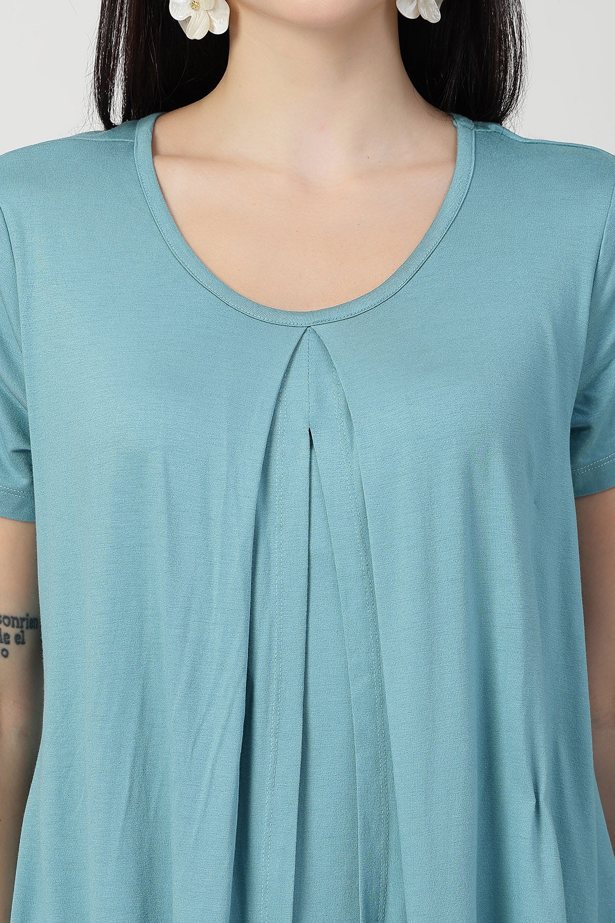 Sea Green Front & Back Pleated Zipless Nursing Top - Image 5