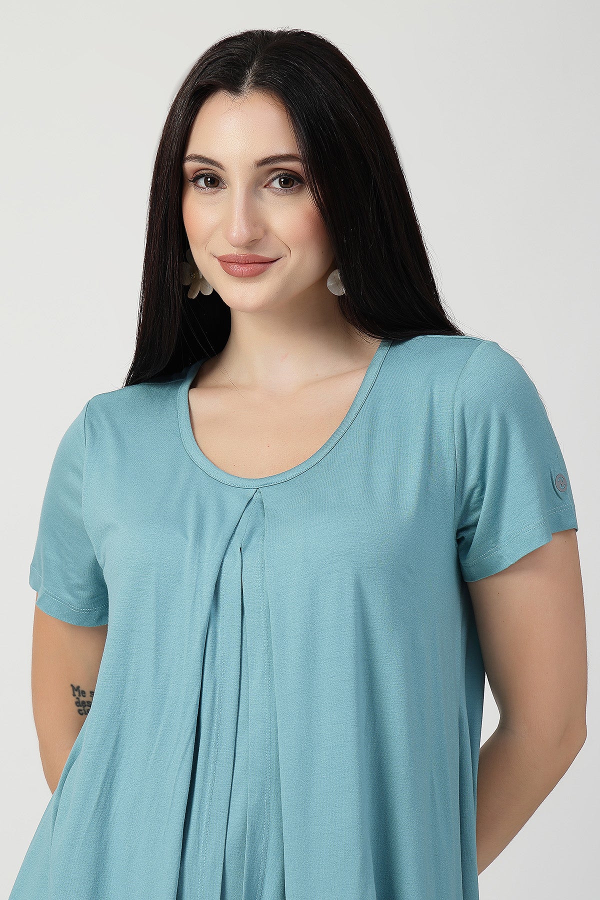 Sea Green Front & Back Pleated Zipless Nursing Top - Image 8